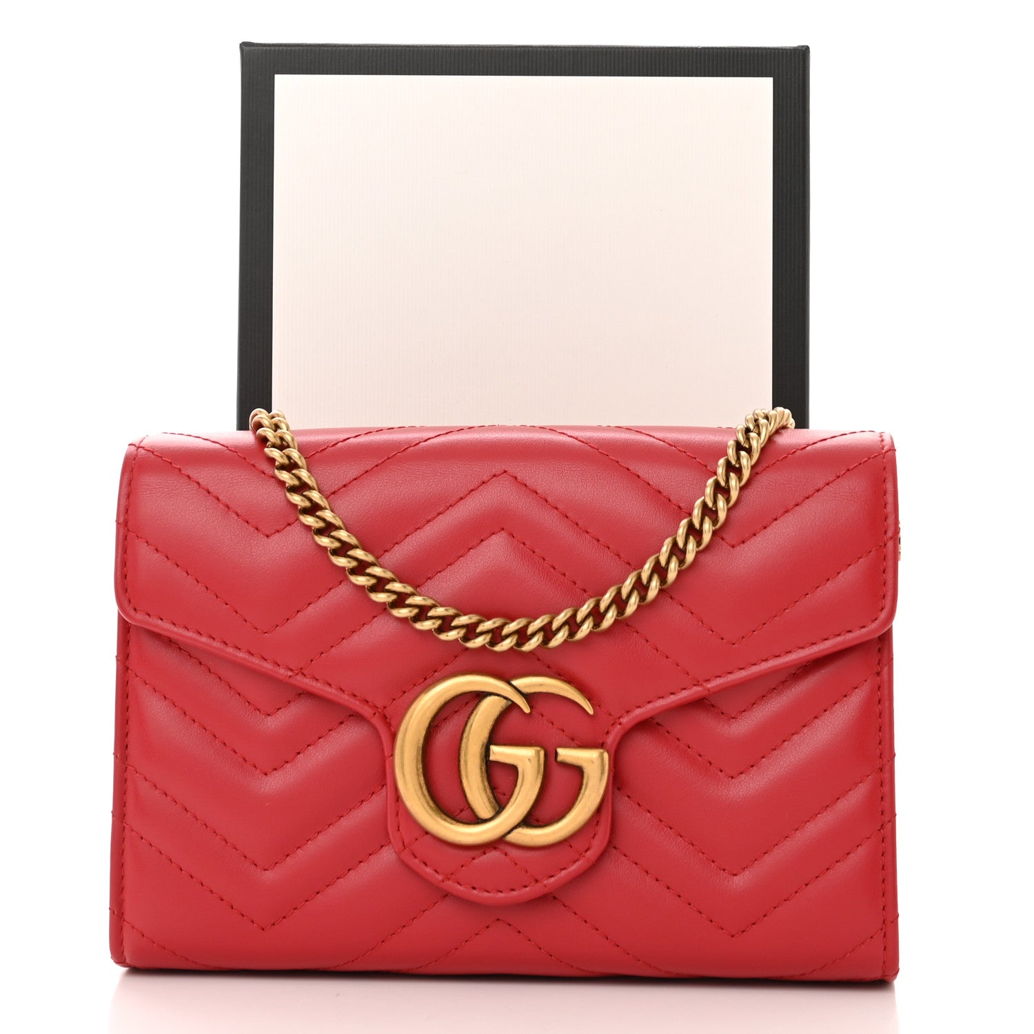 Gucci Calfskin Matelasse GG Marmont Chain Wallet Hibiscus Red 12 of 12