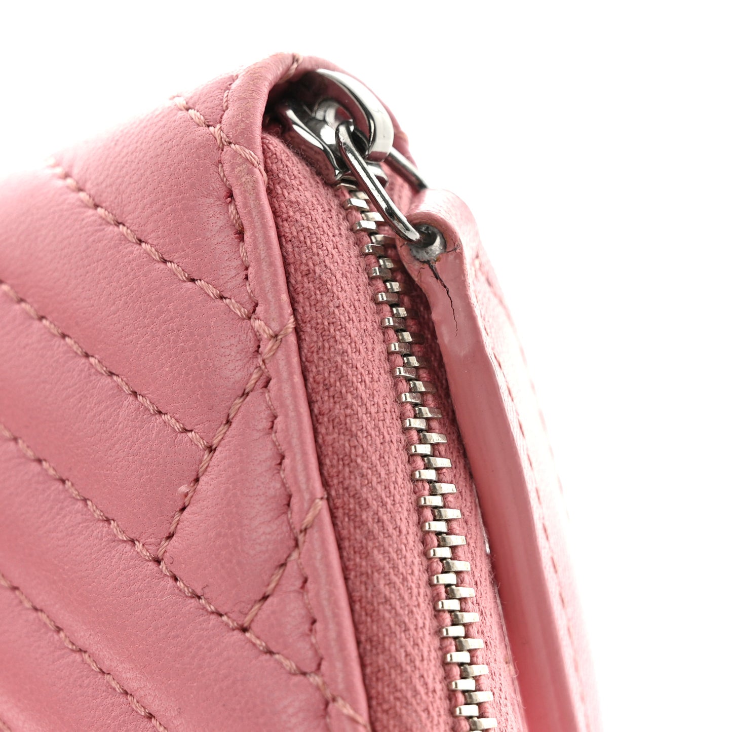 Lambskin Quilted CC Crossing Small Zip Around Wallet Pink