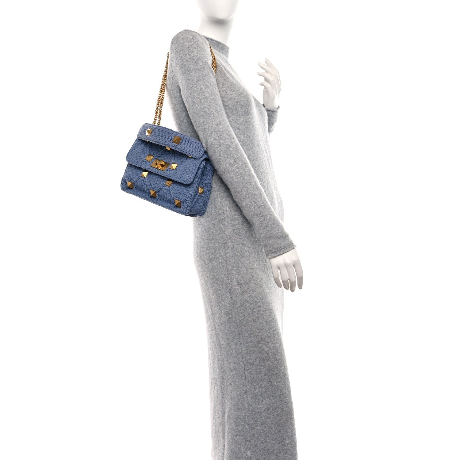 Valentino Garavani Knit Medium Roman Stud Shoulder Bag Niagara 3 of 8