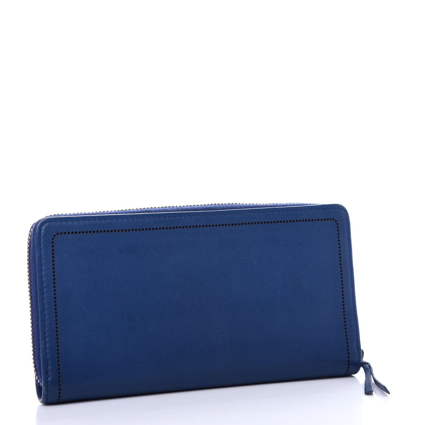 Veau Soyeux Perforated Blackout Hardware Continental Zip Around Wallet Bleu Marine