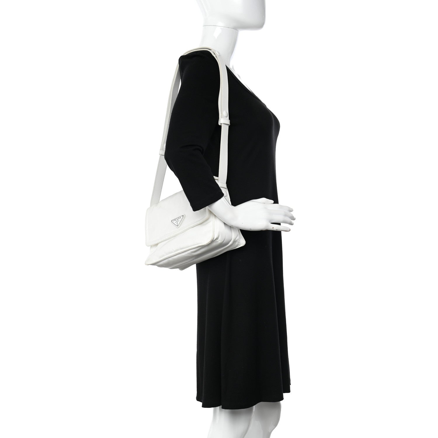 Prada Re-Nylon Vitello Padded Small Flap Shoulder Bag White 2 of 13
