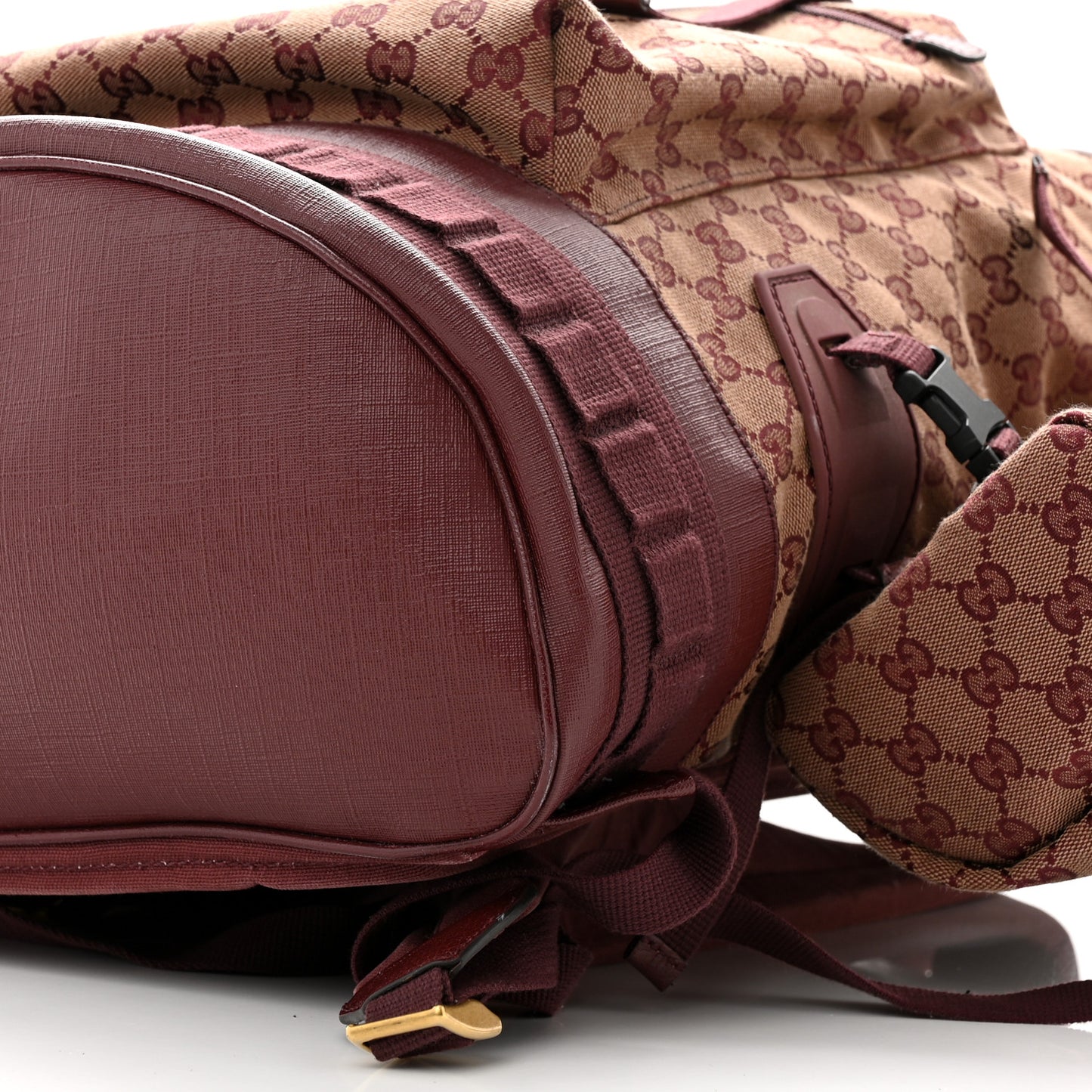 GG Monogram Script Logo Large Double Pocket Backpack Sahara Rubino Bordeaux