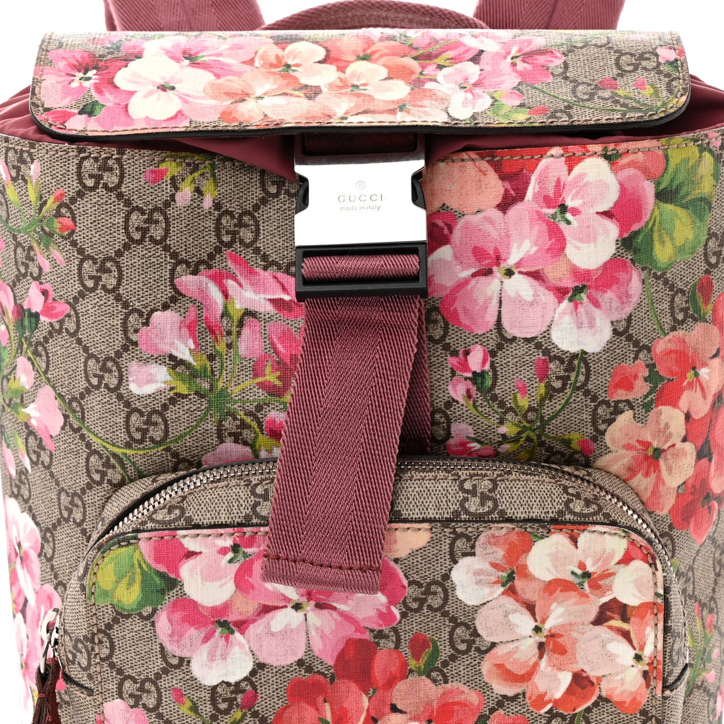 GG Supreme Monogram Blooms Small Single Buckle Backpack Beige Multicolor Dry Rose