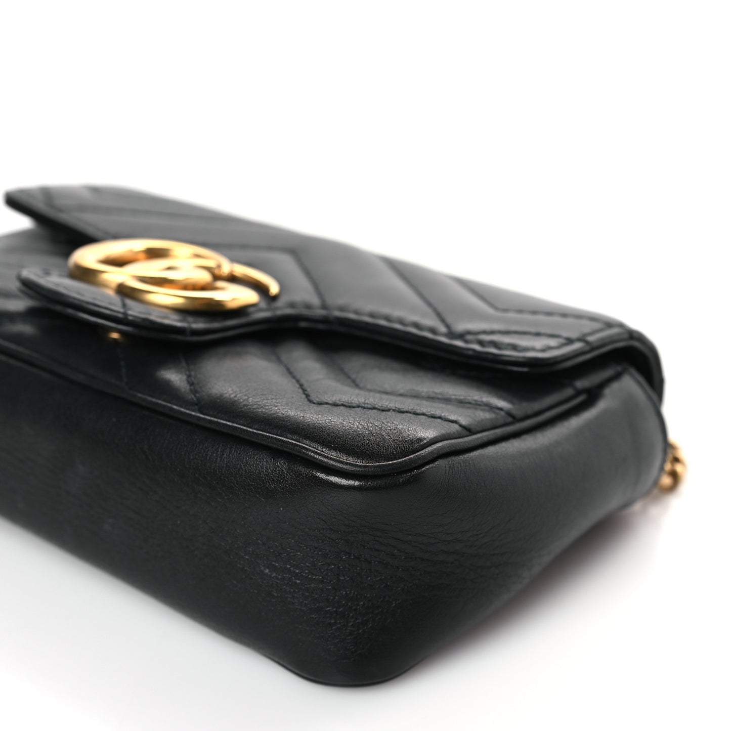 Calfskin Matelasse Super Mini GG Marmont Shoulder Bag Black