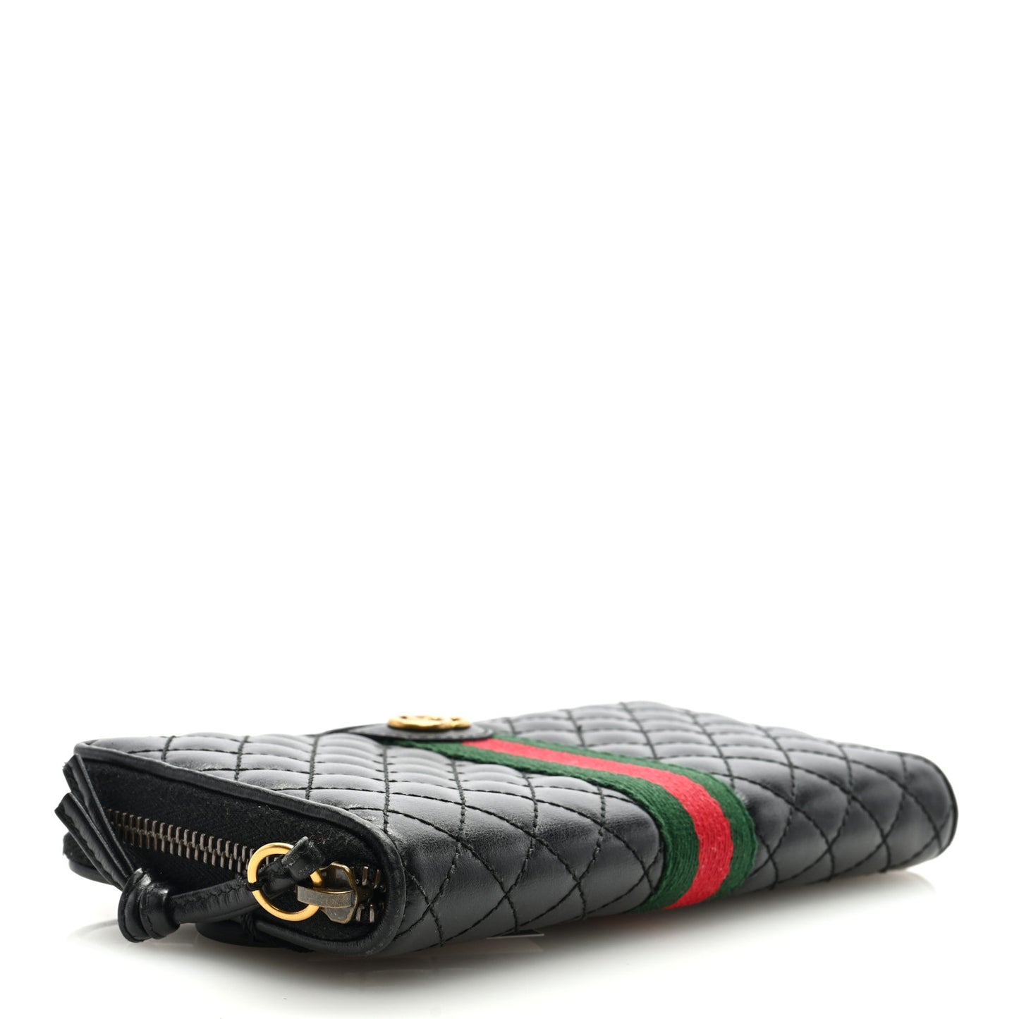Calfskin Web Trapuntata GG Zip Around Wallet Black