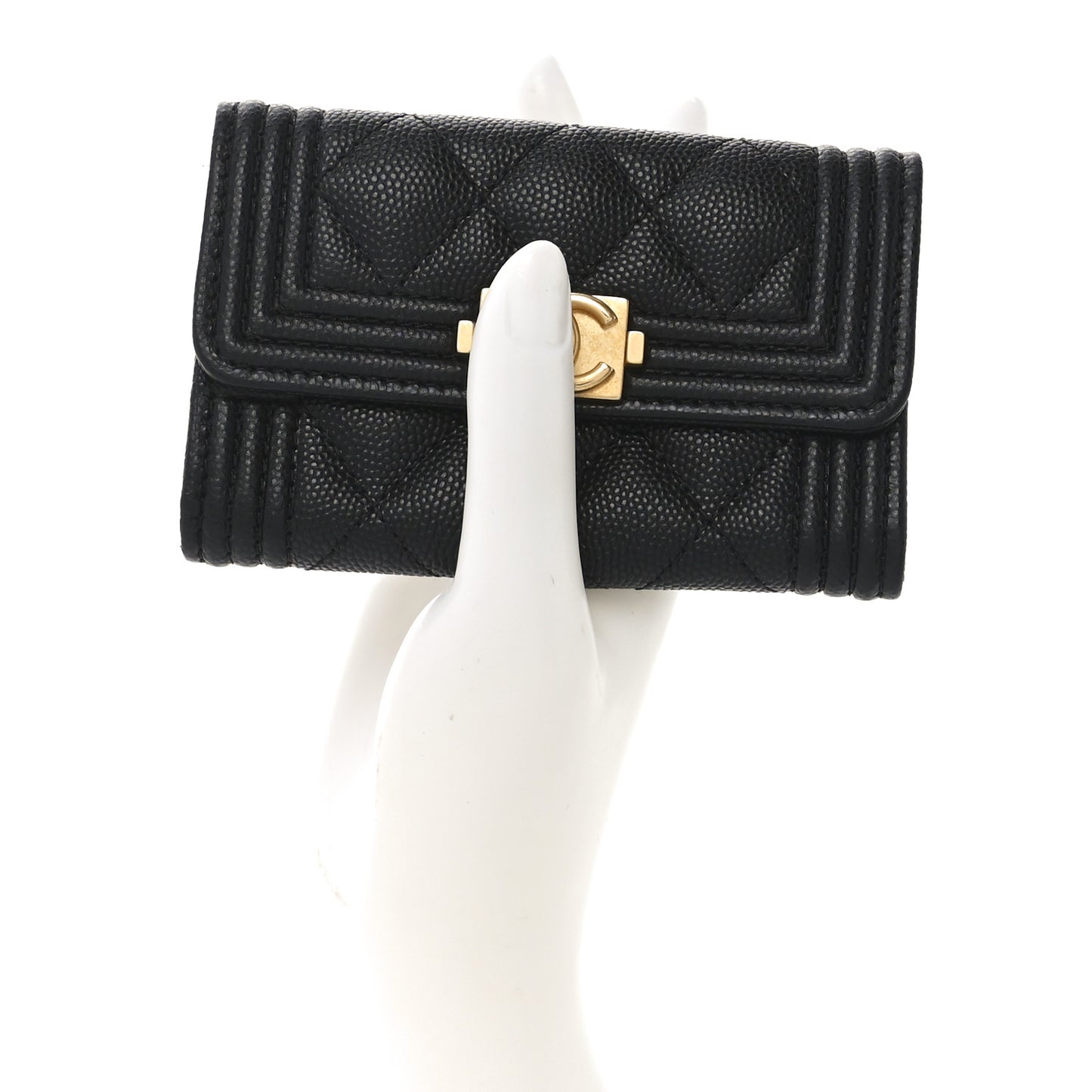 Caviar Quilted Boy Flap Card Holder Black