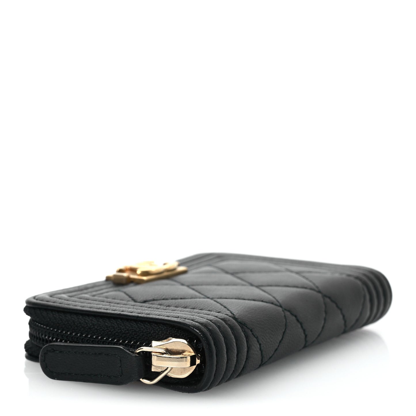 Lambskin Quilted Zip Around Boy Coin Purse Wallet Black