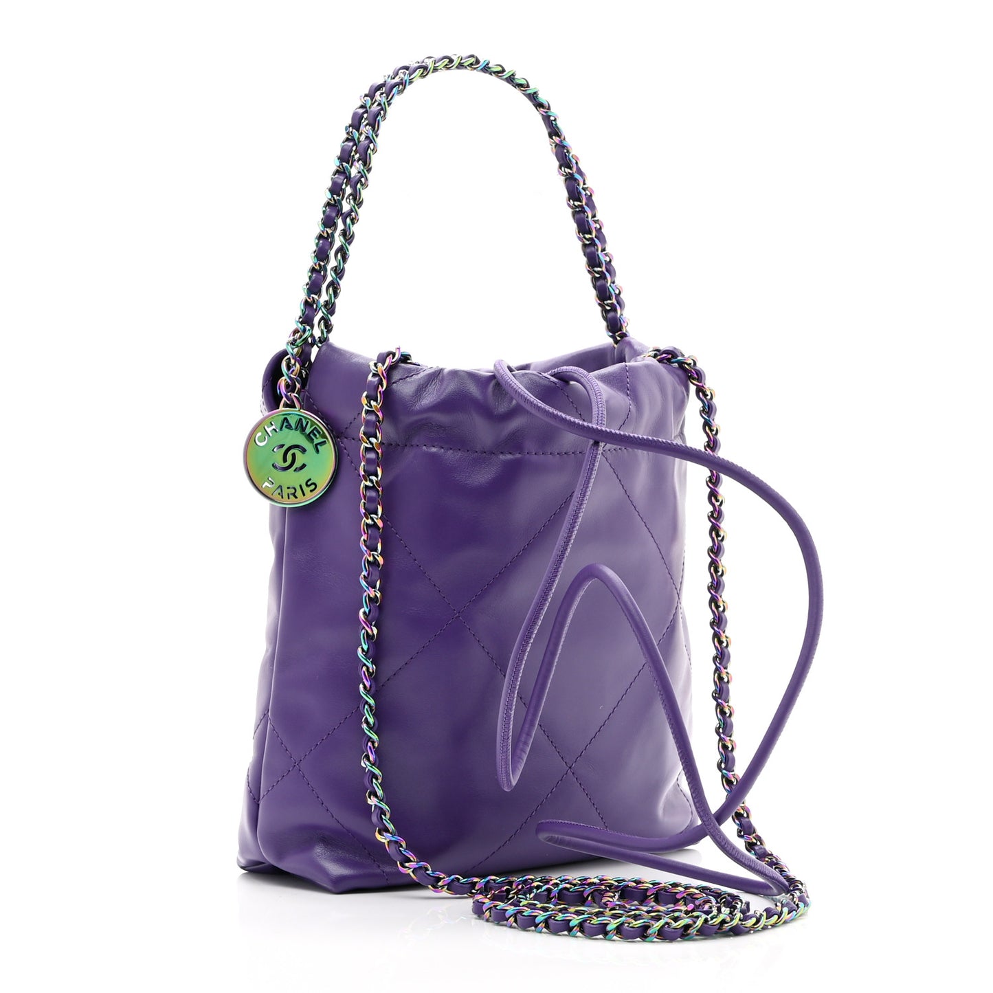 Shiny Calfskin Quilted Rainbow Mini Chanel 22 Purple