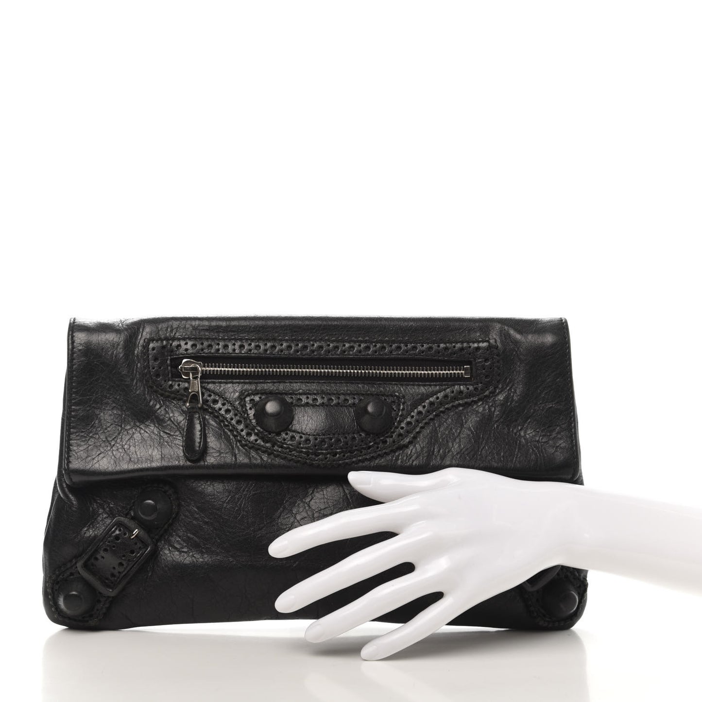 Agneau Giant Brogues Hardware Envelope Clutch Black