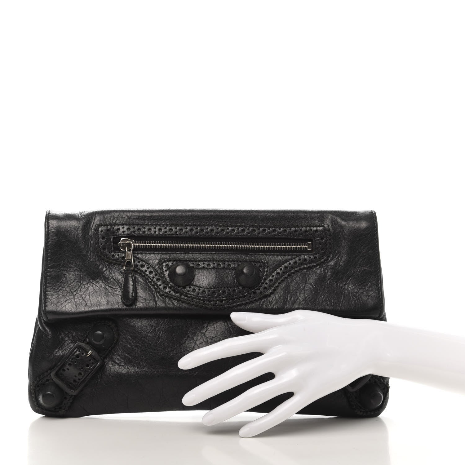 Balenciaga Agneau Giant Brogues Hardware Envelope Clutch Black 2 of 11