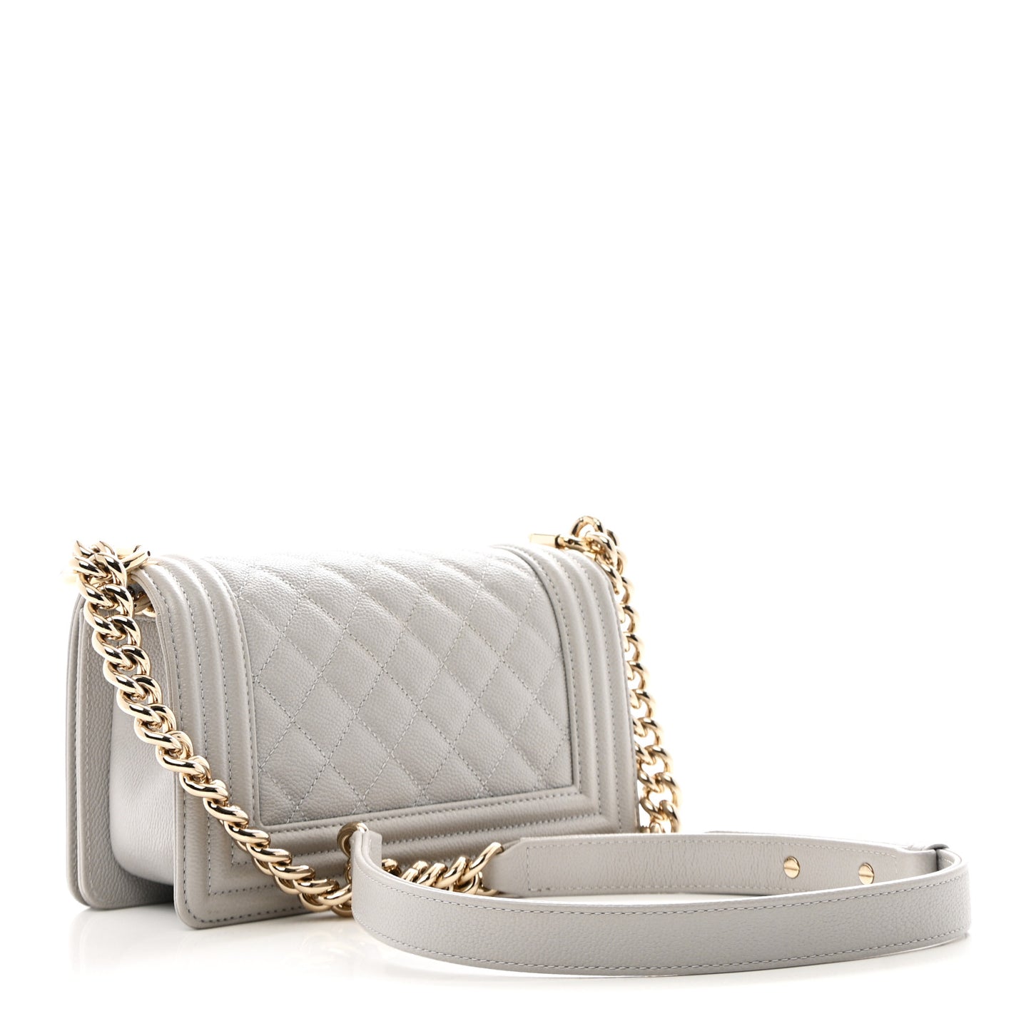 Caviar Quilted Small Boy Flap Light Grey