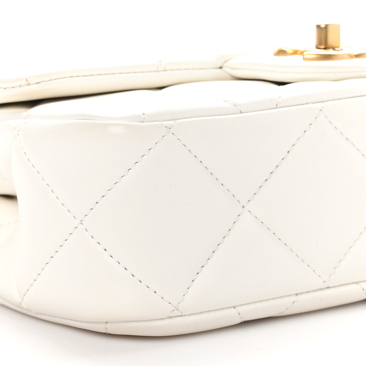 Lambskin Quilted Small Double Pearl Flap White