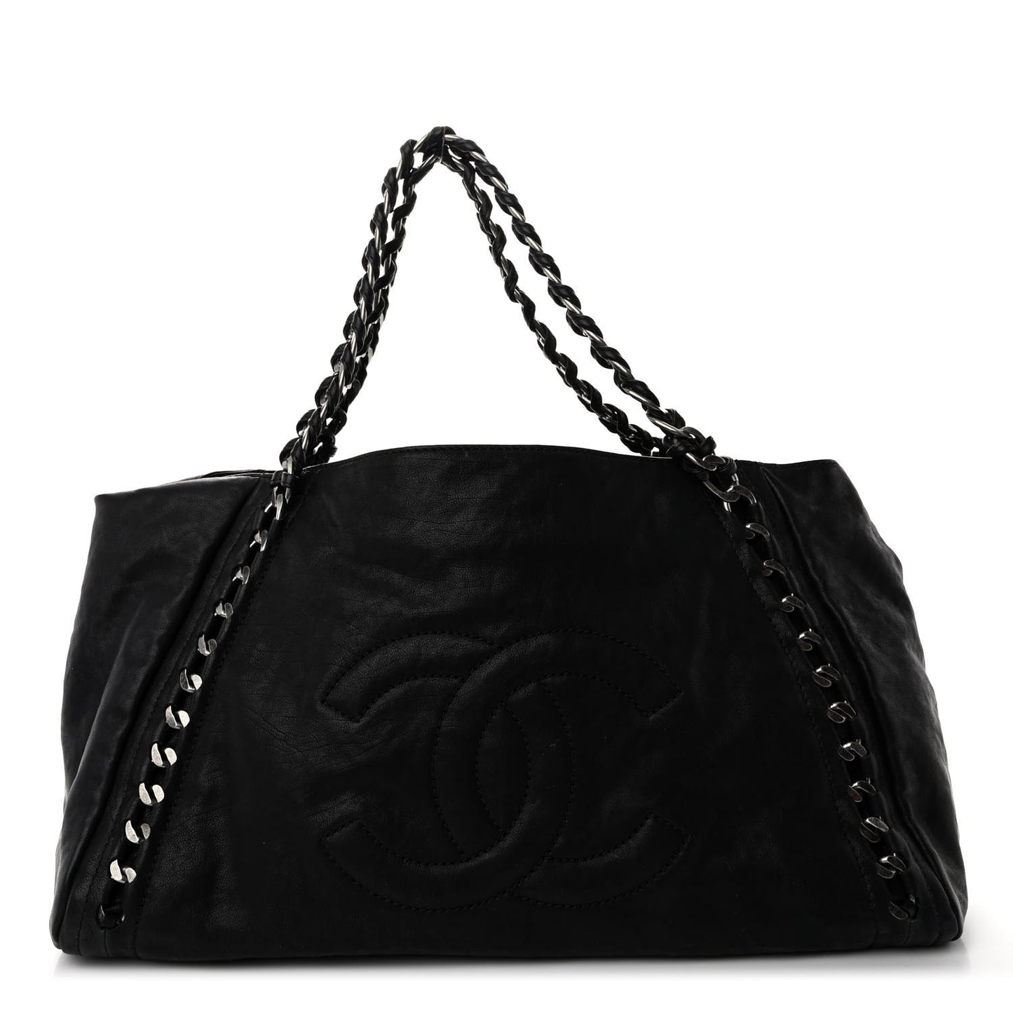 Glazed Calfskin East West Modern Chain Tote Black