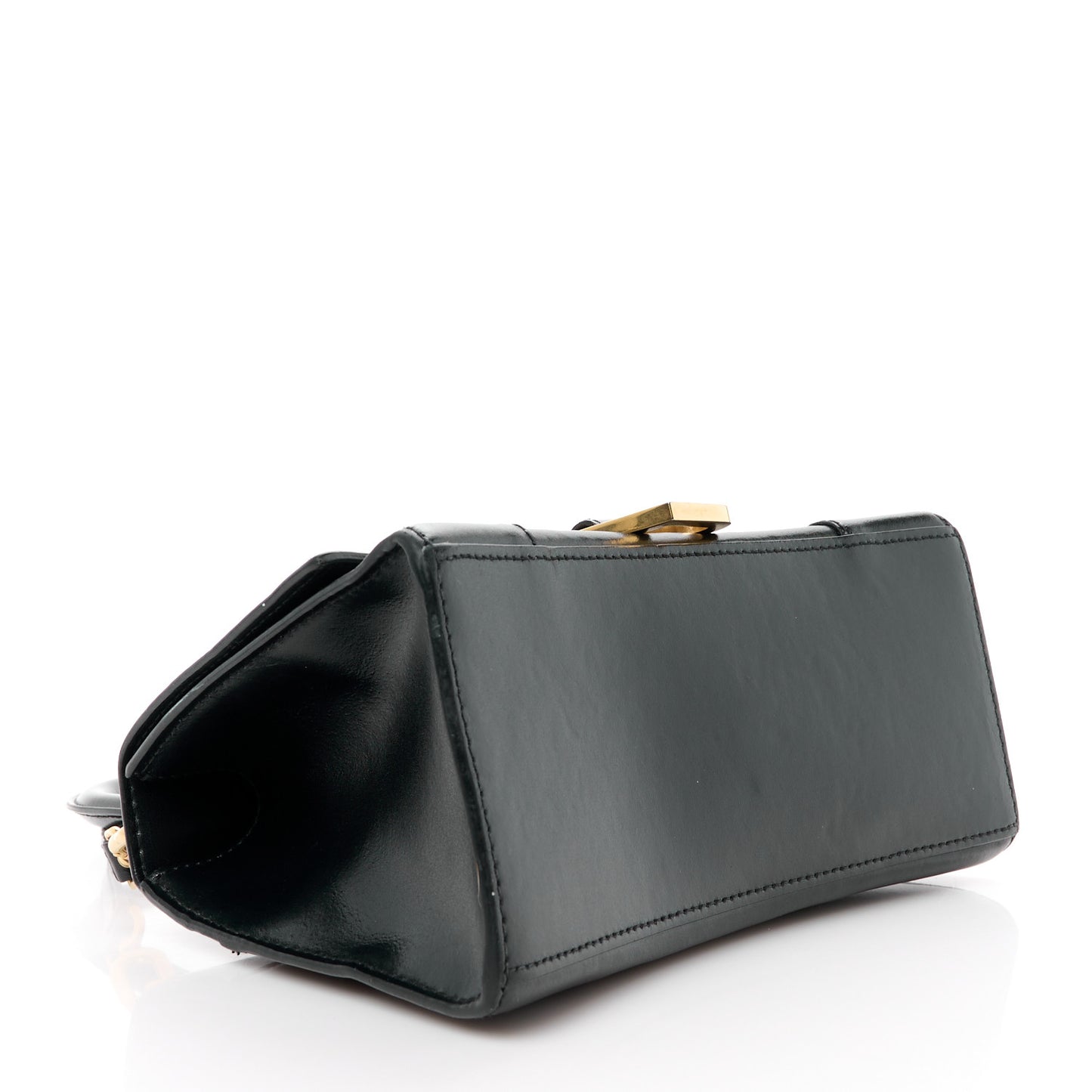 Shiny Box Calfskin Small Hourglass Top Handle Bag Black