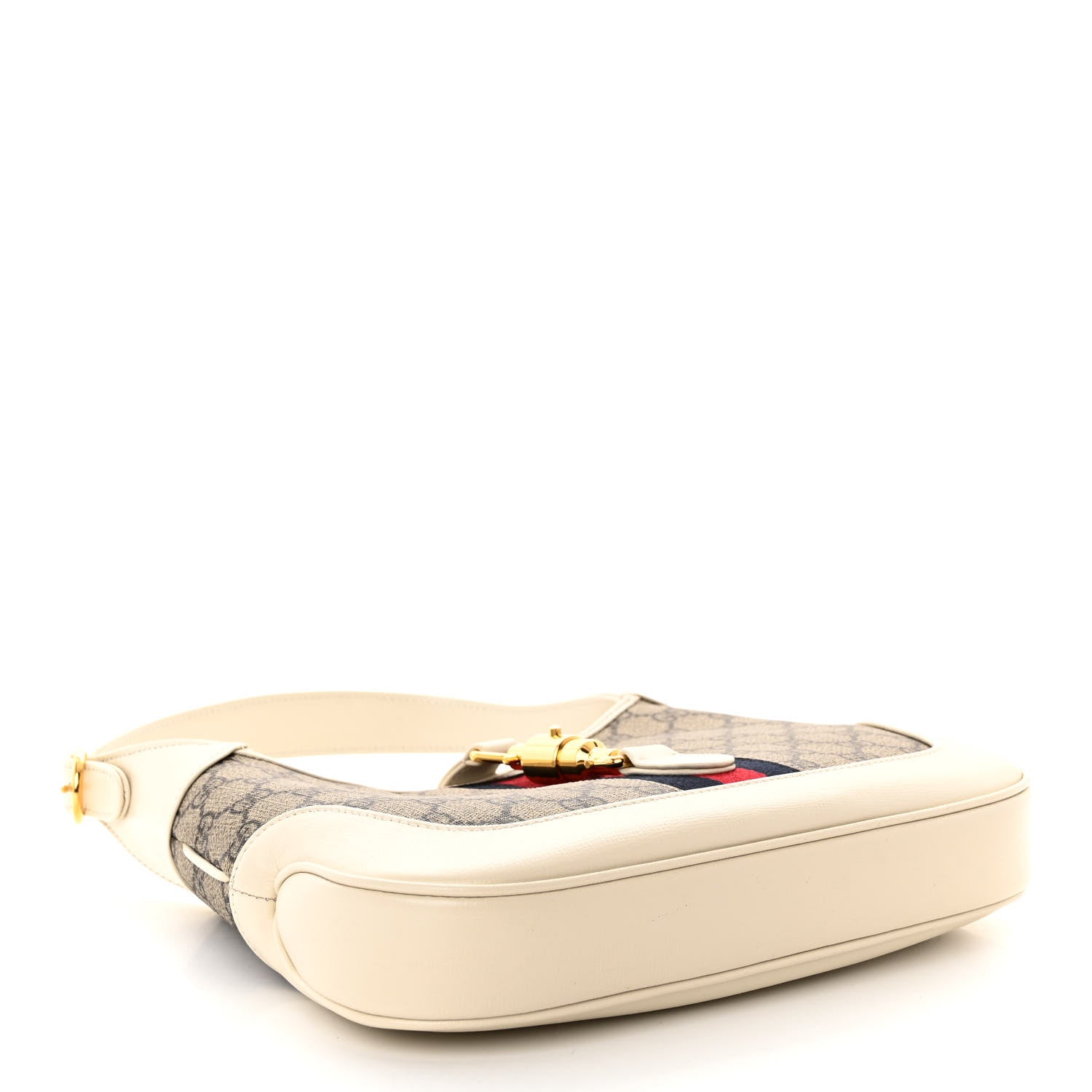 Gucci GG Supreme Monogram Textured Dollar Calfskin Web Small Jackie 1961 Hobo Beige Ebony Mystic White 4 of 10