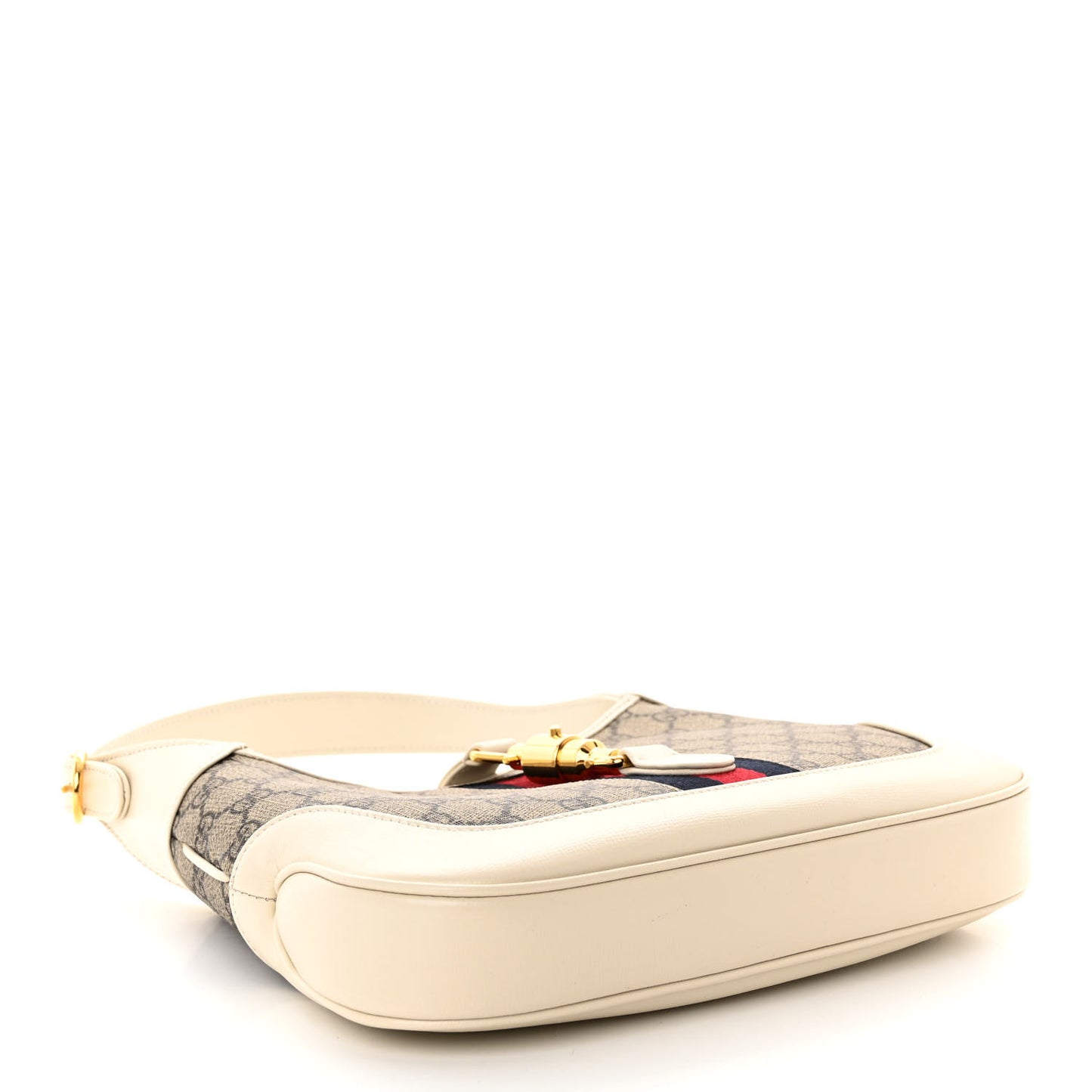 GG Supreme Monogram Textured Dollar Calfskin Web Small Jackie 1961 Hobo Beige Ebony Mystic White