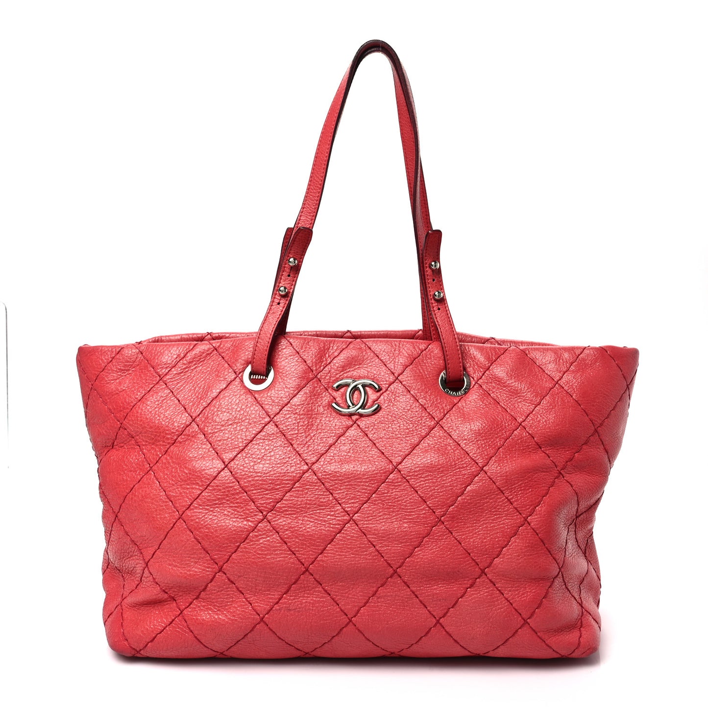 Glazed Calfskin Large On The Road Tote Red