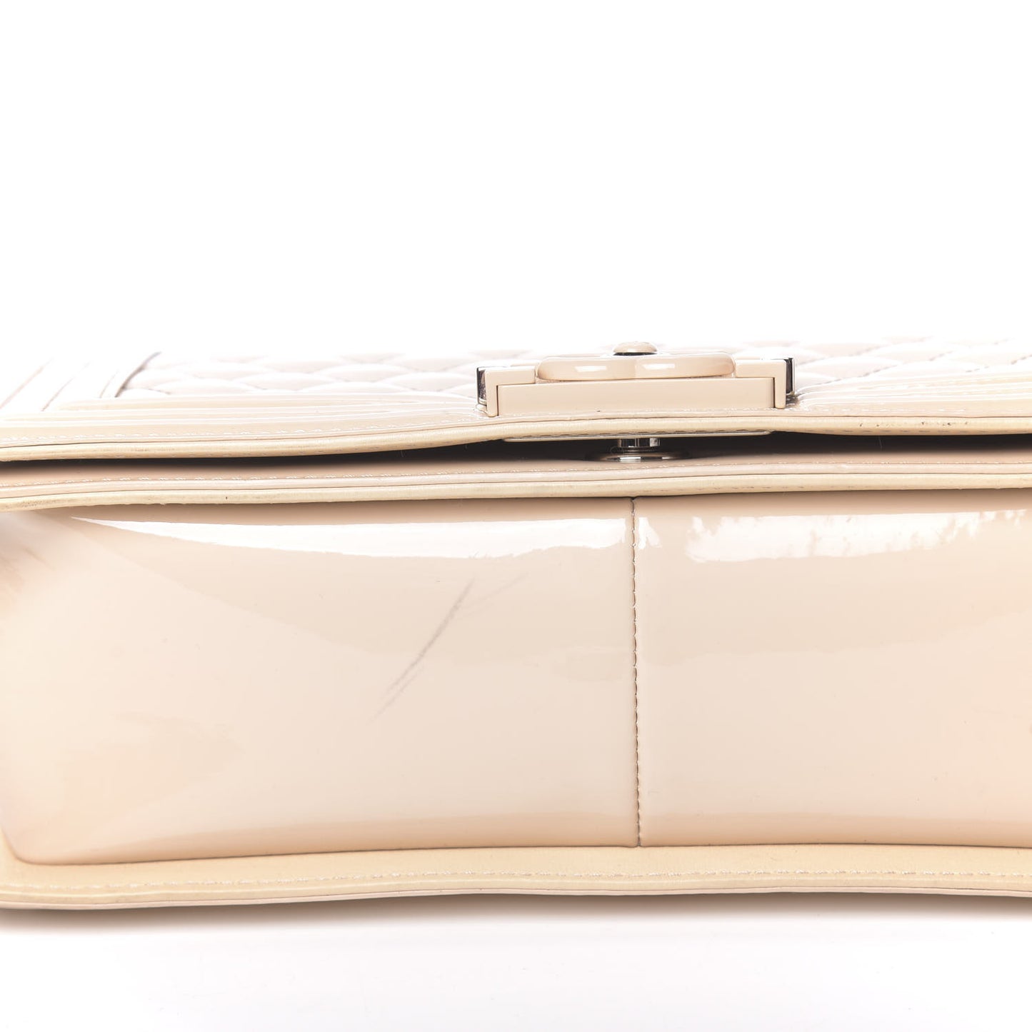 Patent Calfskin Quilted Medium Plexiglass Boy Flap Beige