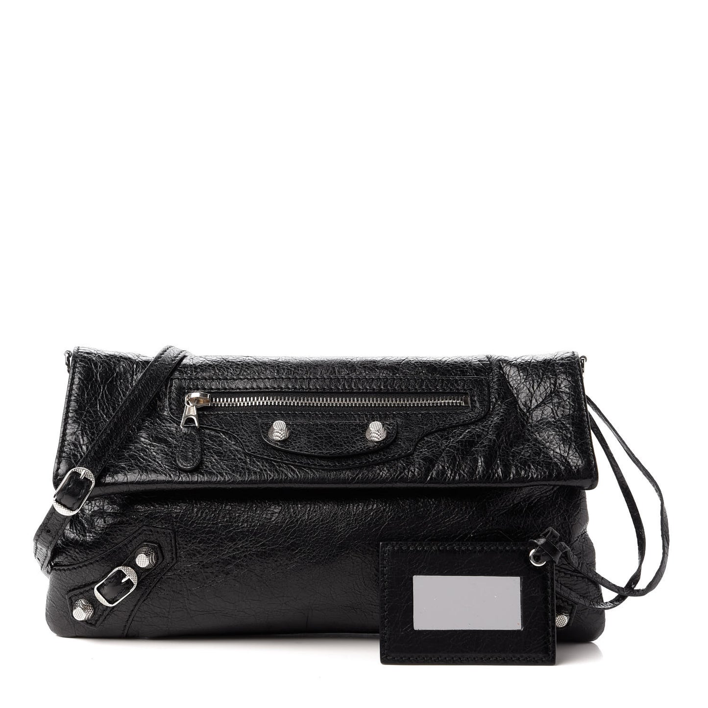 Agneau Giant 12 Silver Hardware Envelope Strap Clutch Black