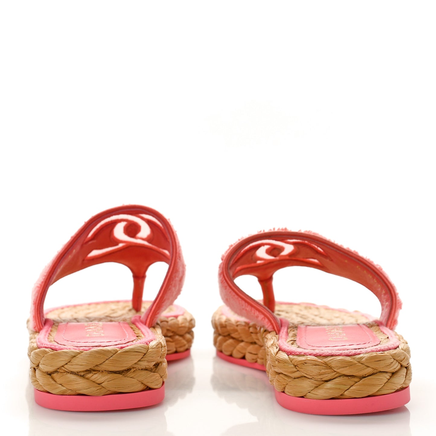 Terry Cloth Raffia CC Logo Thong Sandals 37 Pink