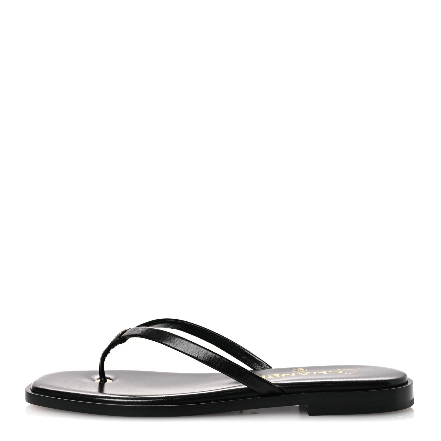 Chanel Goatskin CC Times Square Thong Sandals 37 Black 1914826