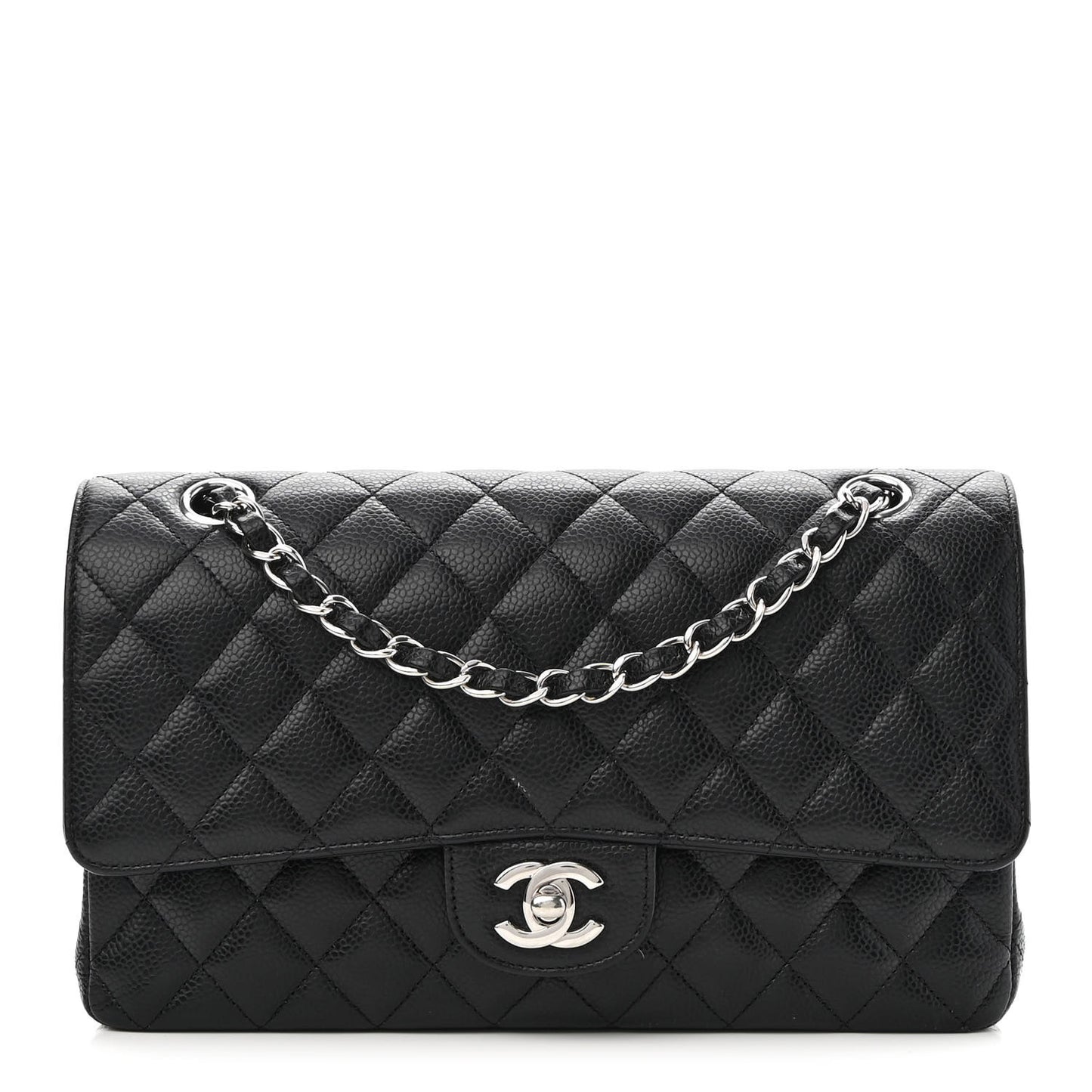 Caviar Quilted Medium Double Flap Black