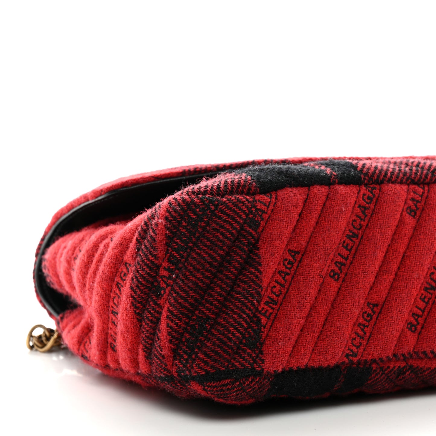 Wool Plaid Diagonal Allover Logo Matelasse M BB Round Shoulder Bag Red Black
