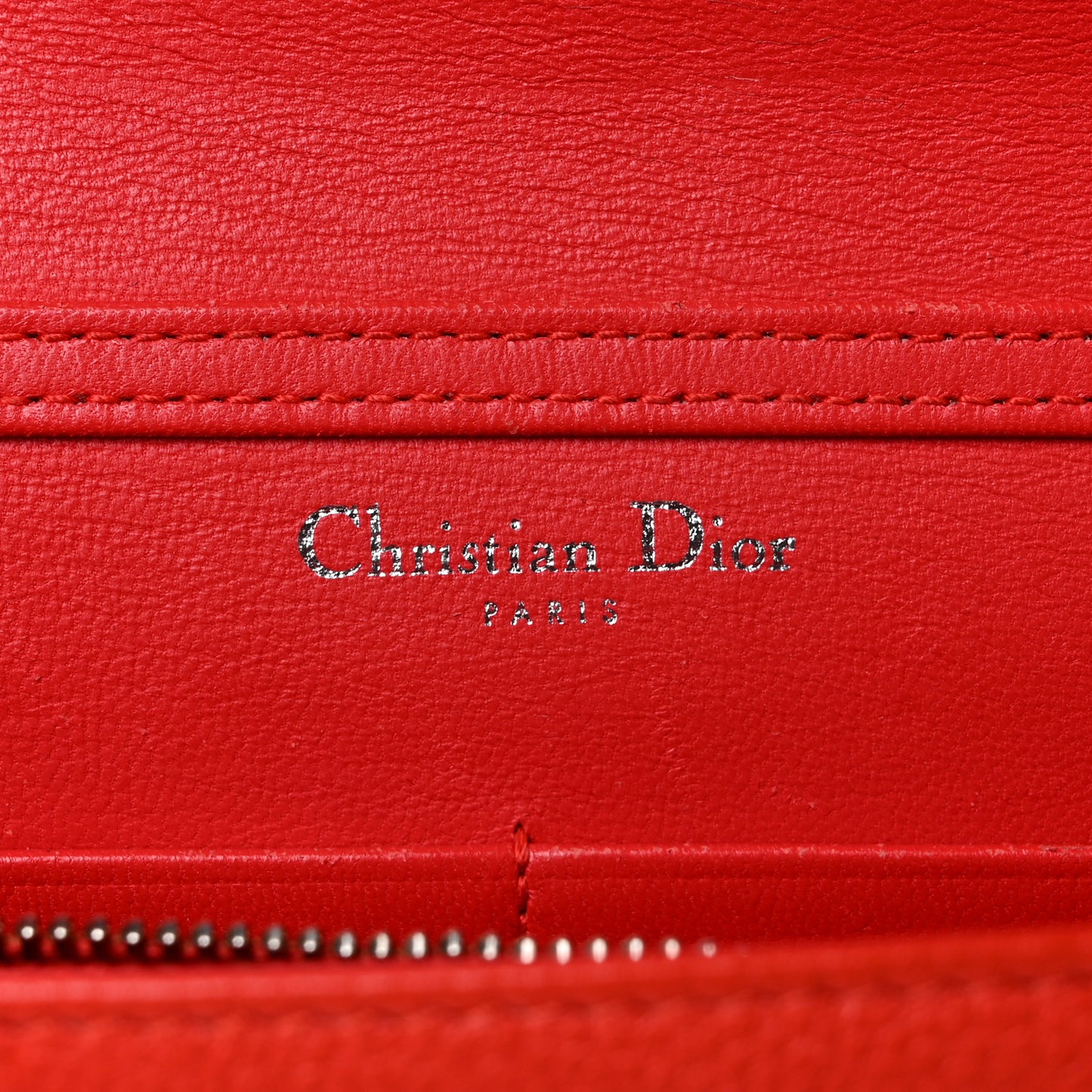 Grained Calfskin Diorama Wallet on Chain Pouch Rouge Vif