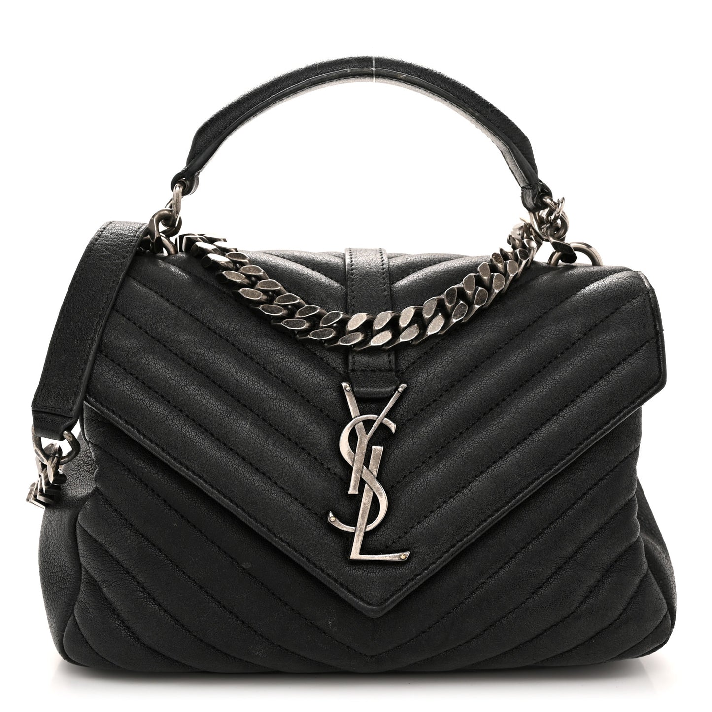 Sheepskin Matelasse Chevron Monogram Medium College Bag Black