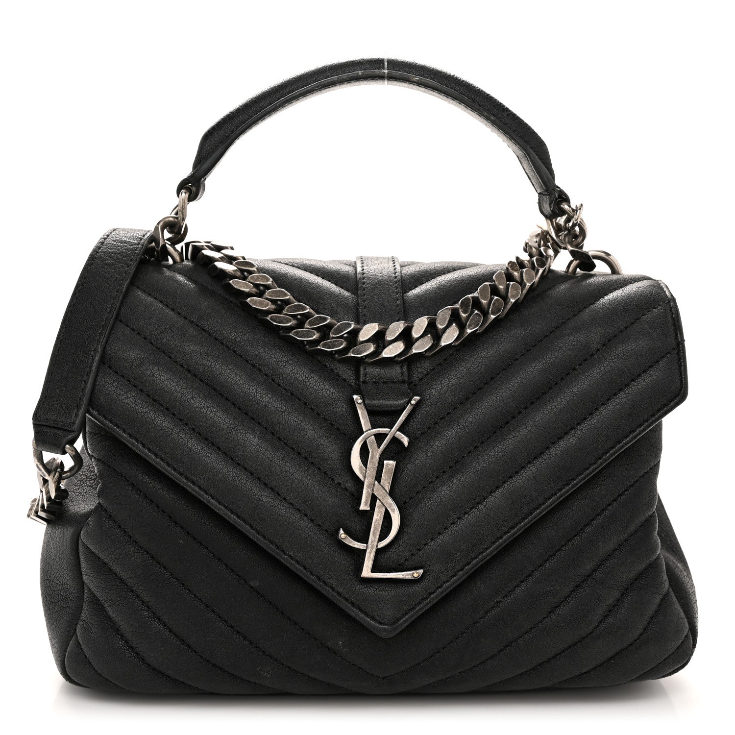 Saint Laurent Sheepskin Matelasse Chevron Monogram Medium College Bag Black 1 of 14