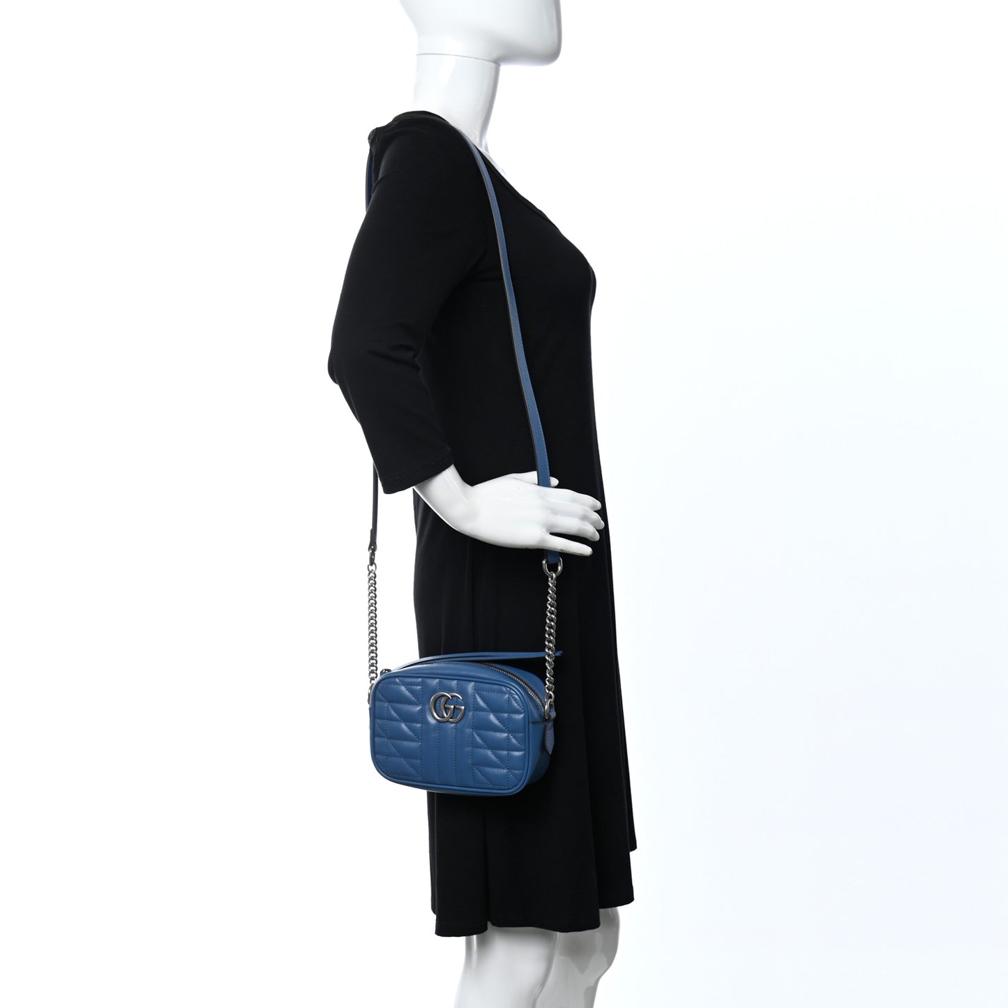Calfskin Matelasse Aria Small GG Marmont Chain Shoulder Bag Clear Blue