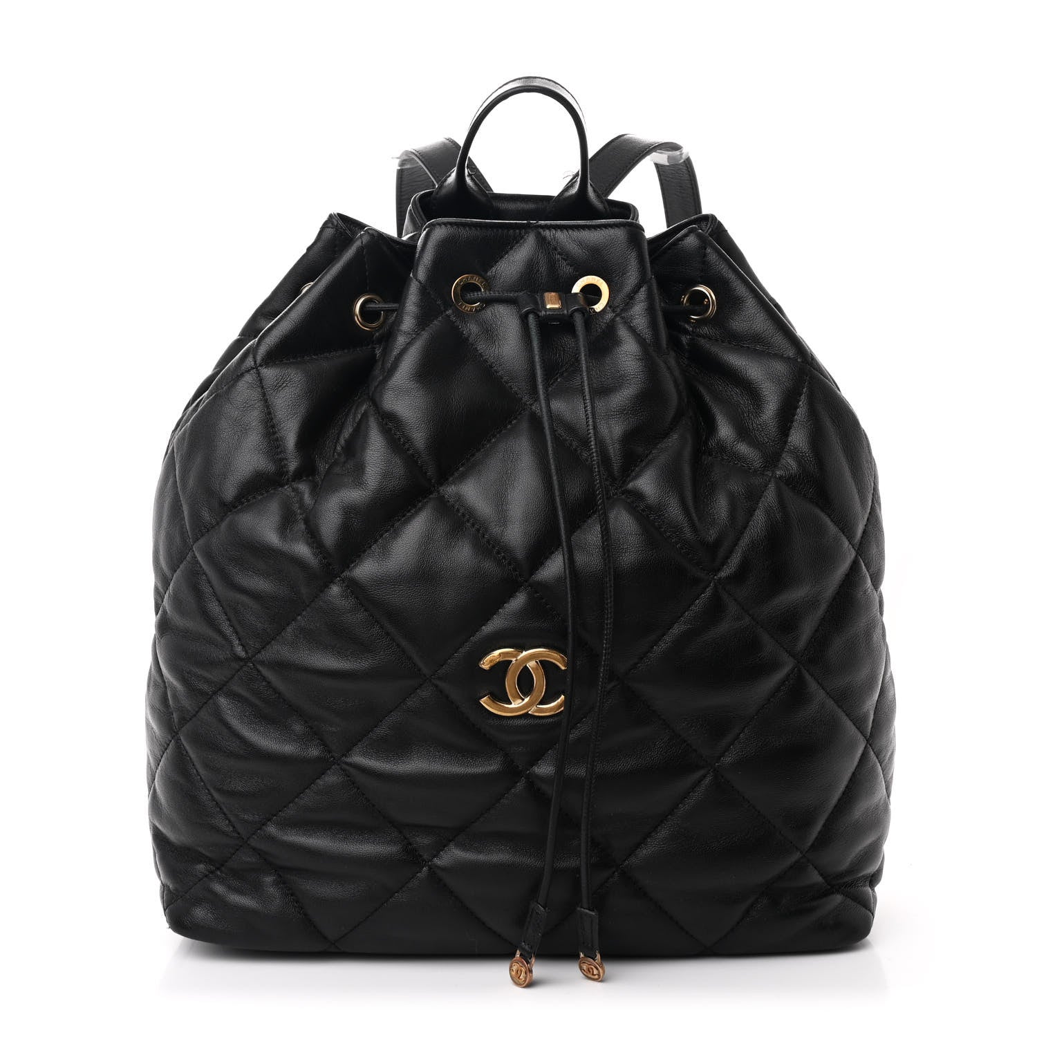 Chanel Lambskin Quilted Drawstring Backpack Black 1763411
