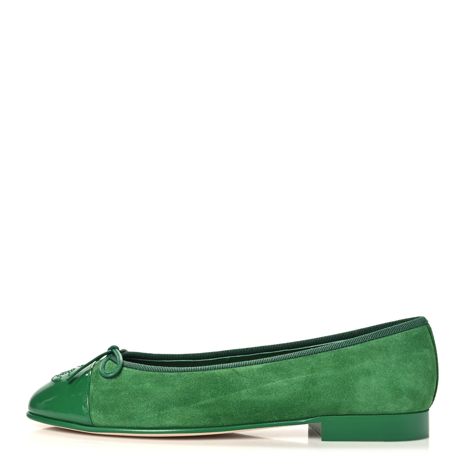 Chanel Suede Patent Cap Toe CC Ballerina Flats 37.5 Green 1941216