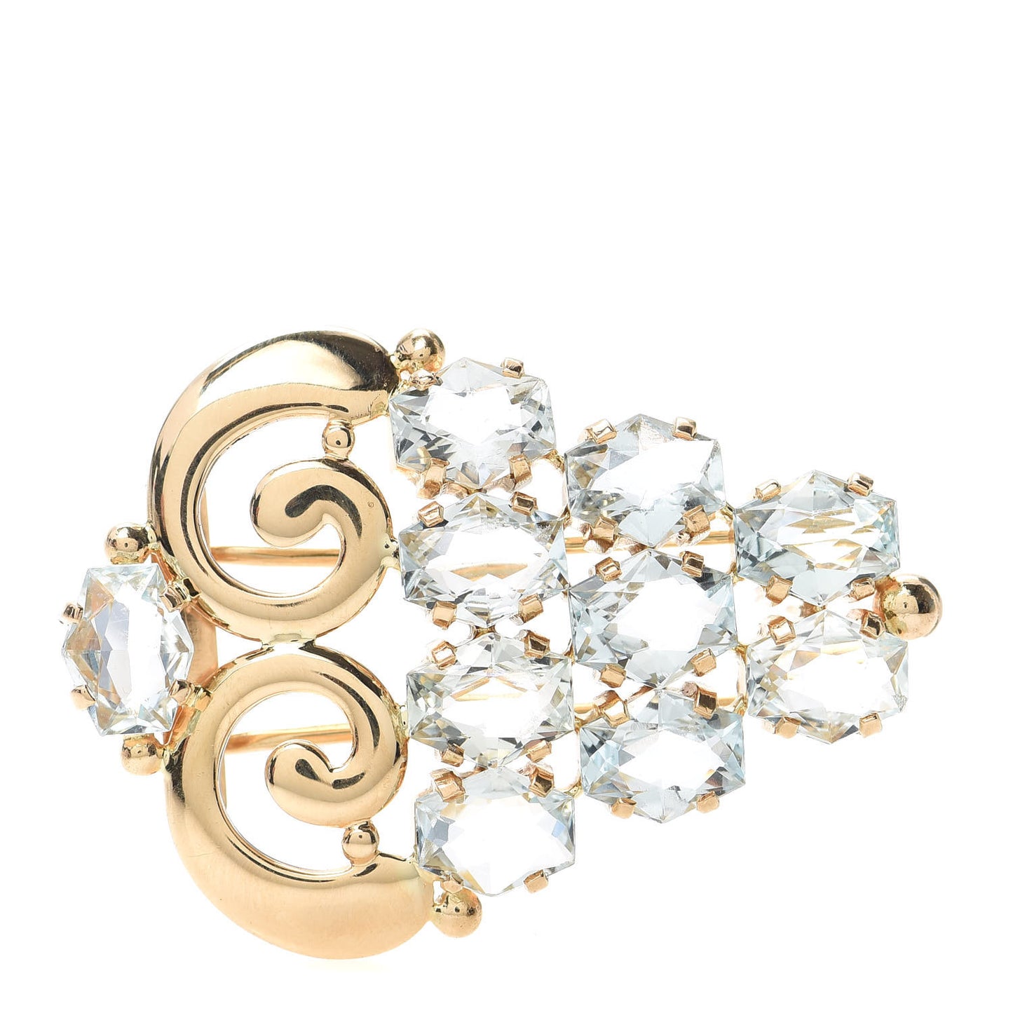 14K Yellow Gold Aquamarine Retro Brooch Clip