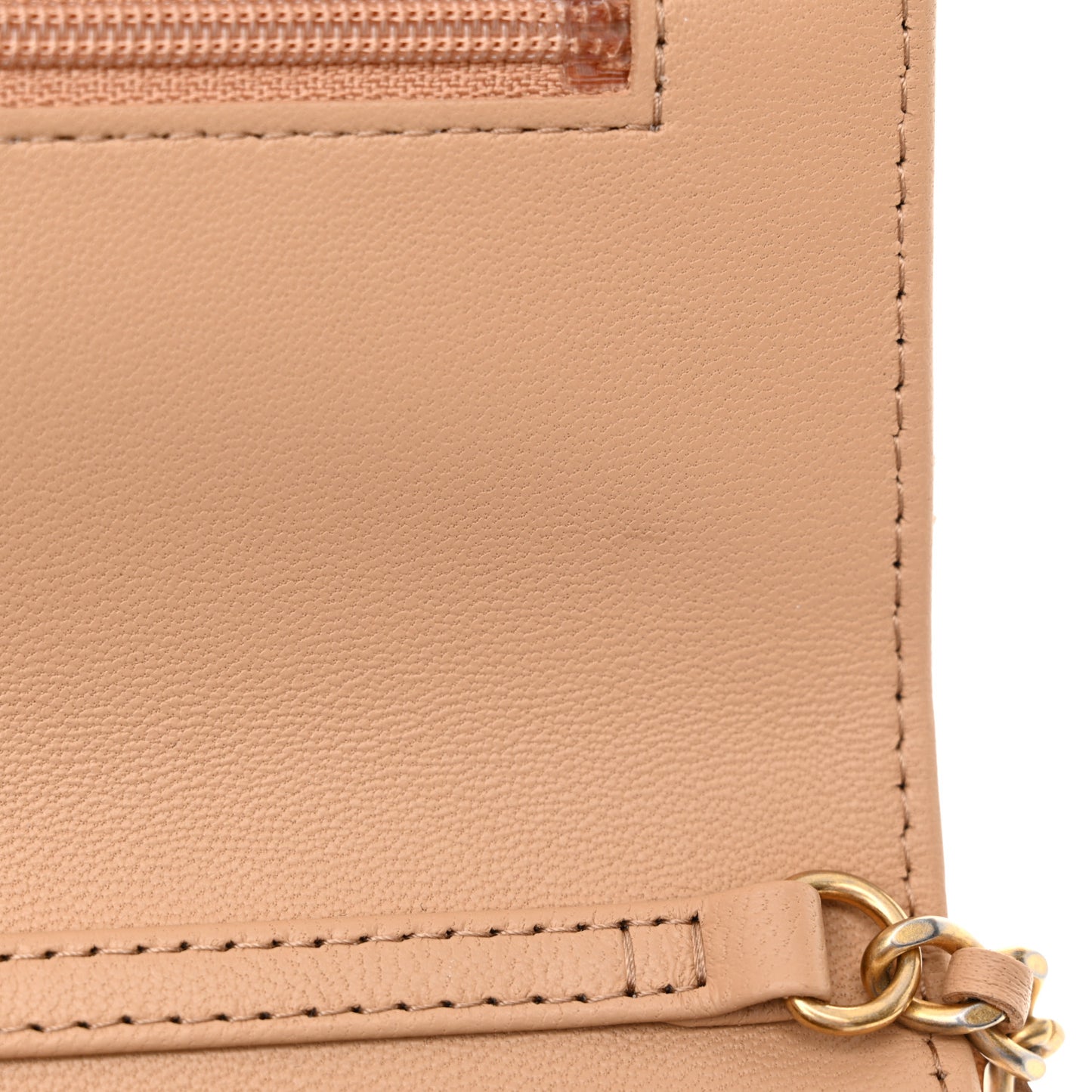 Lambskin Quilted CC Pearl Crush Wallet on Chain WOC Beige
