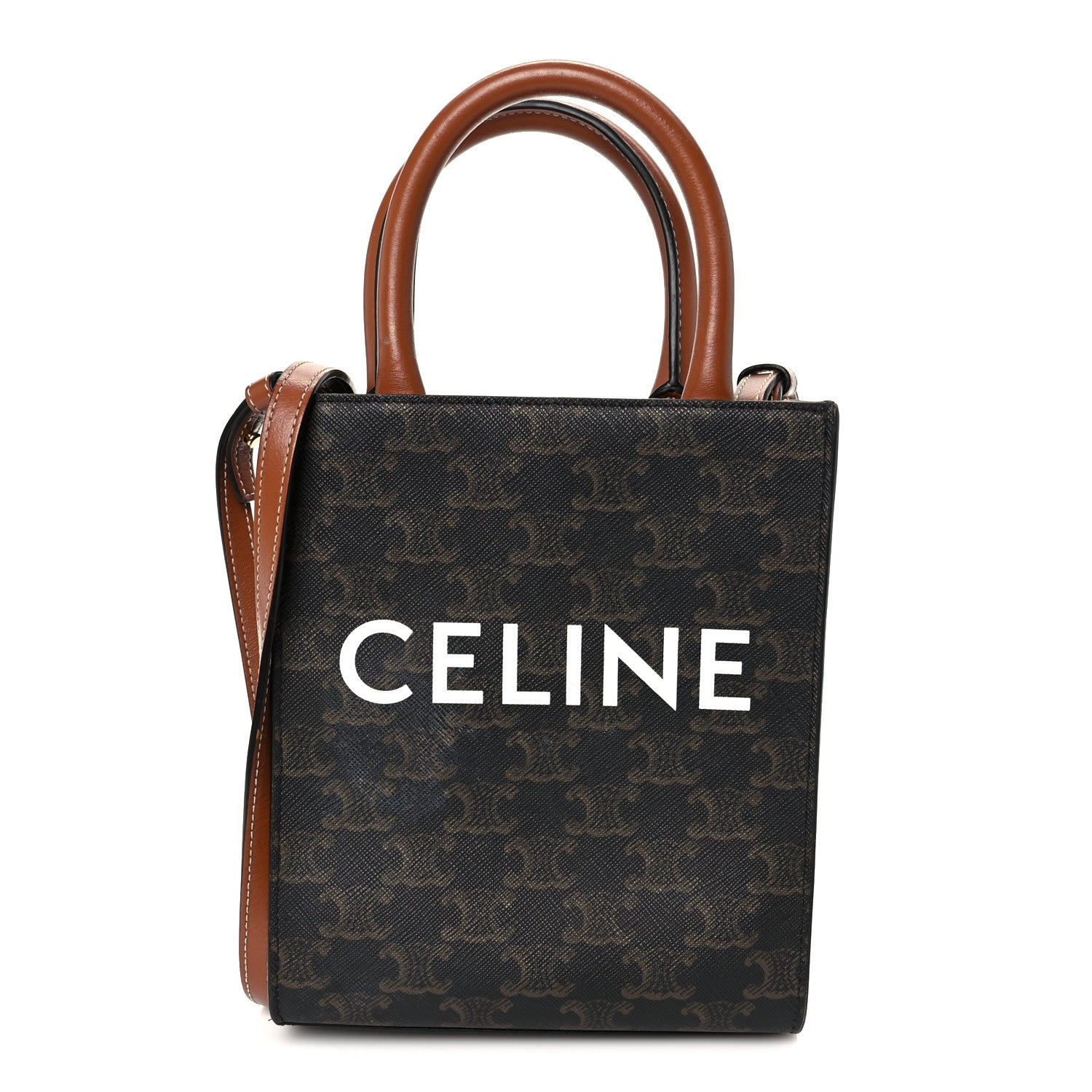 Celine Triomphe Canvas Calfskin Mini Vertical Cabas Tan 1815840