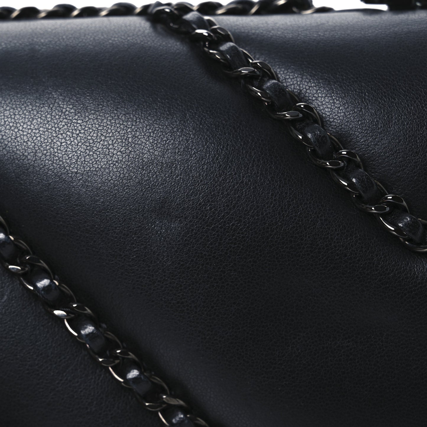 Lambskin Chevron Quilted Chain Around Clutch Black
