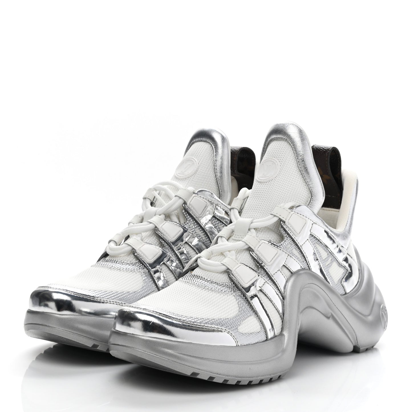 Metallic Calfskin Technical Nylon LV Archlight Sneakers 39 White Silver