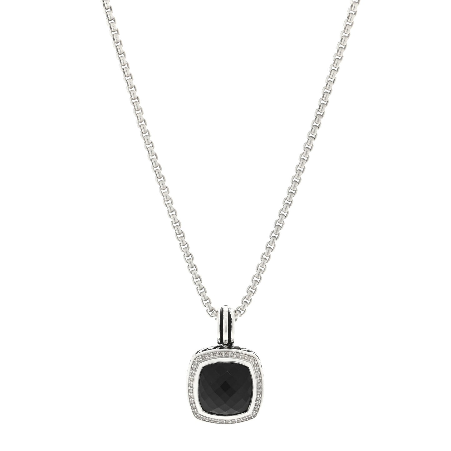 Sterling Silver Diamond Black Onyx 11mm Albion Pendant Necklace