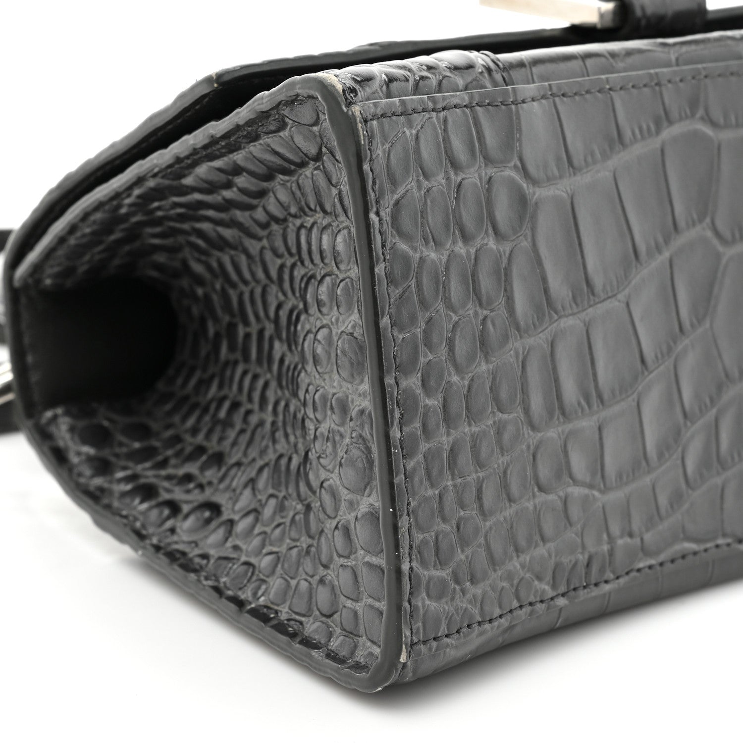 Balenciaga Shiny Calfskin Crocodile Embossed Small Hourglass Top Handle Bag Dark Grey 10 of 19