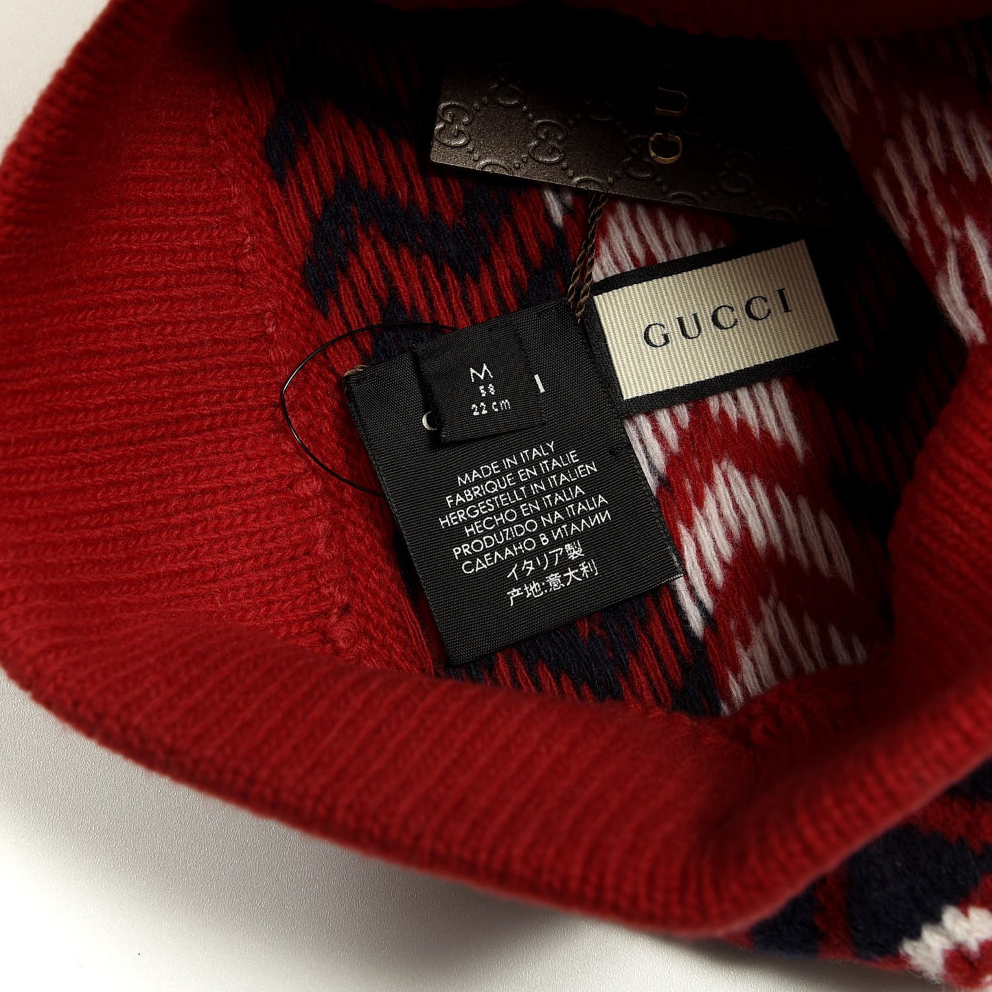 Wool Tricot Zaggede Beanie Hat M Red Blue