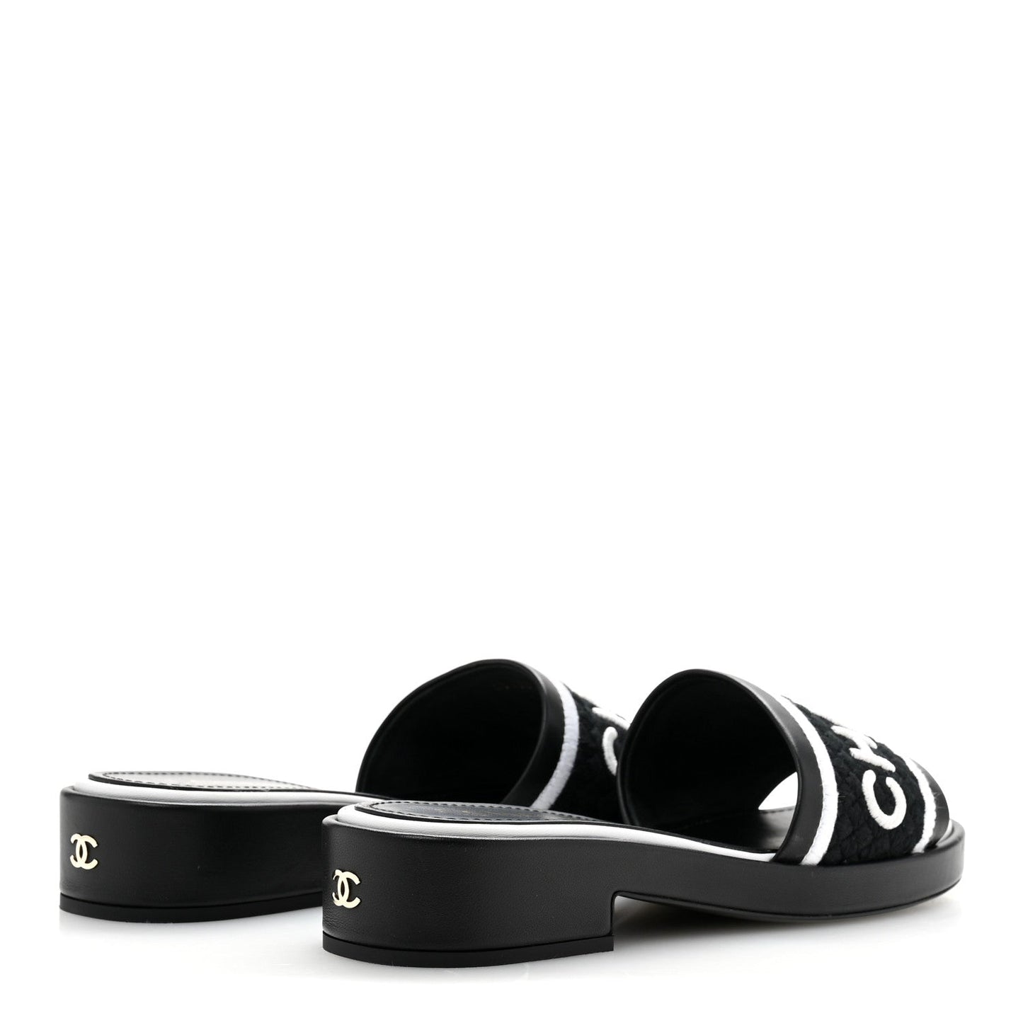 Lambskin Embroidered CC Mule Sandal 39.5 Black White