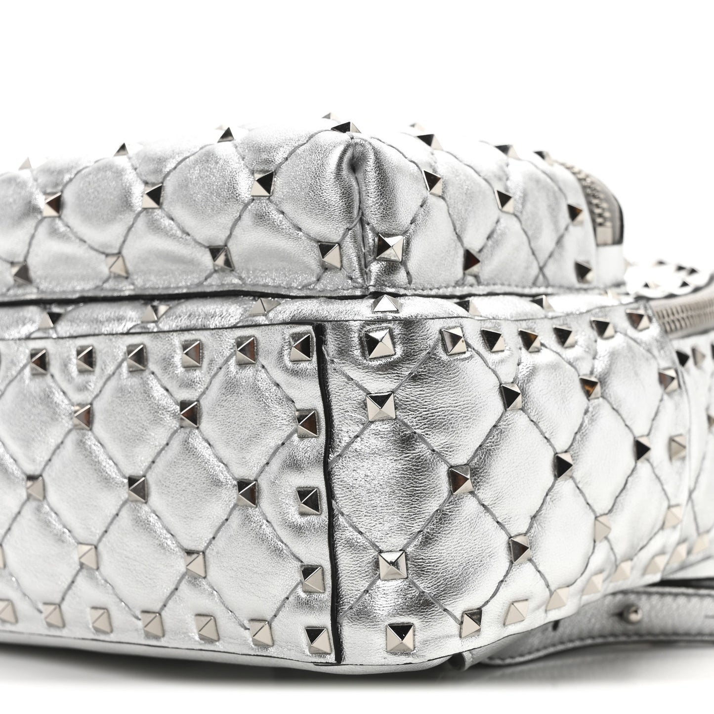 Metallic Nappa Mini Rockstud Spike Backpack Silver