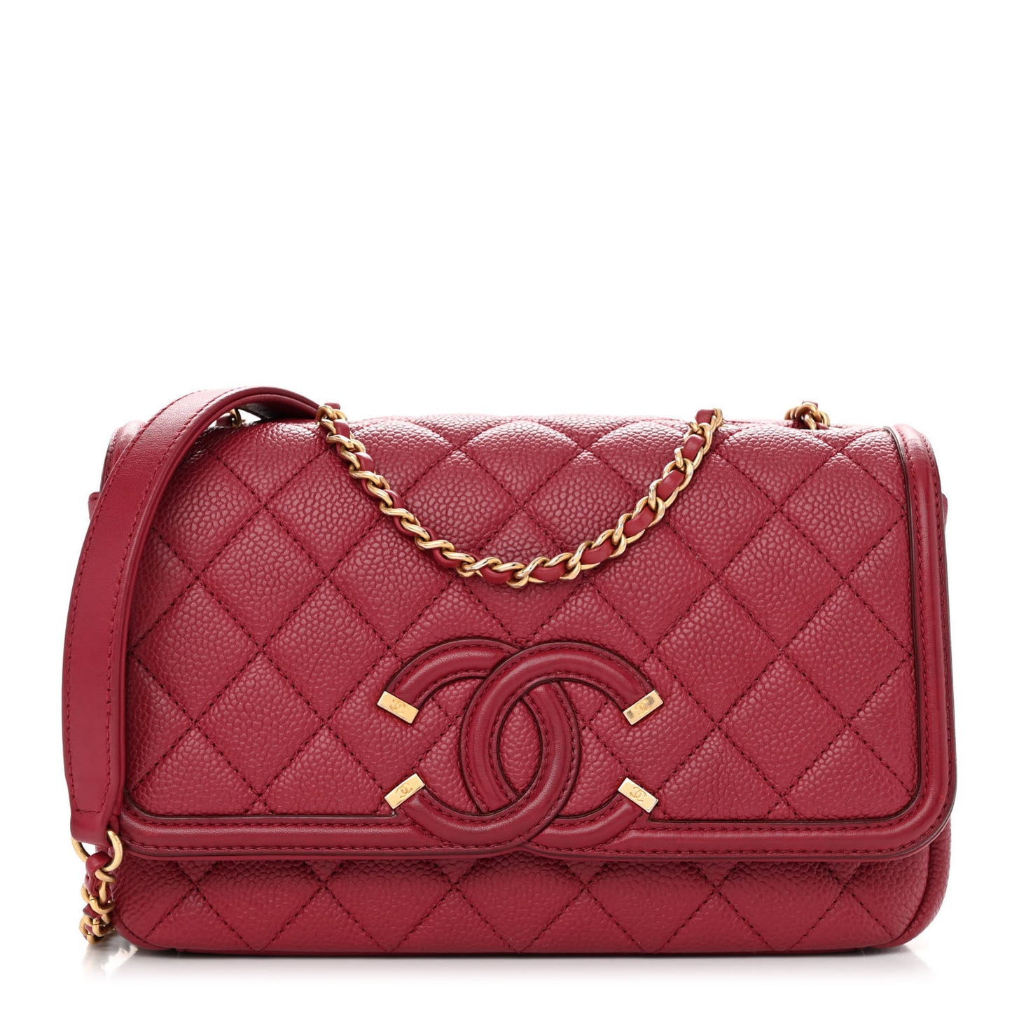 Caviar Quilted Small CC Filigree Flap Burgundy