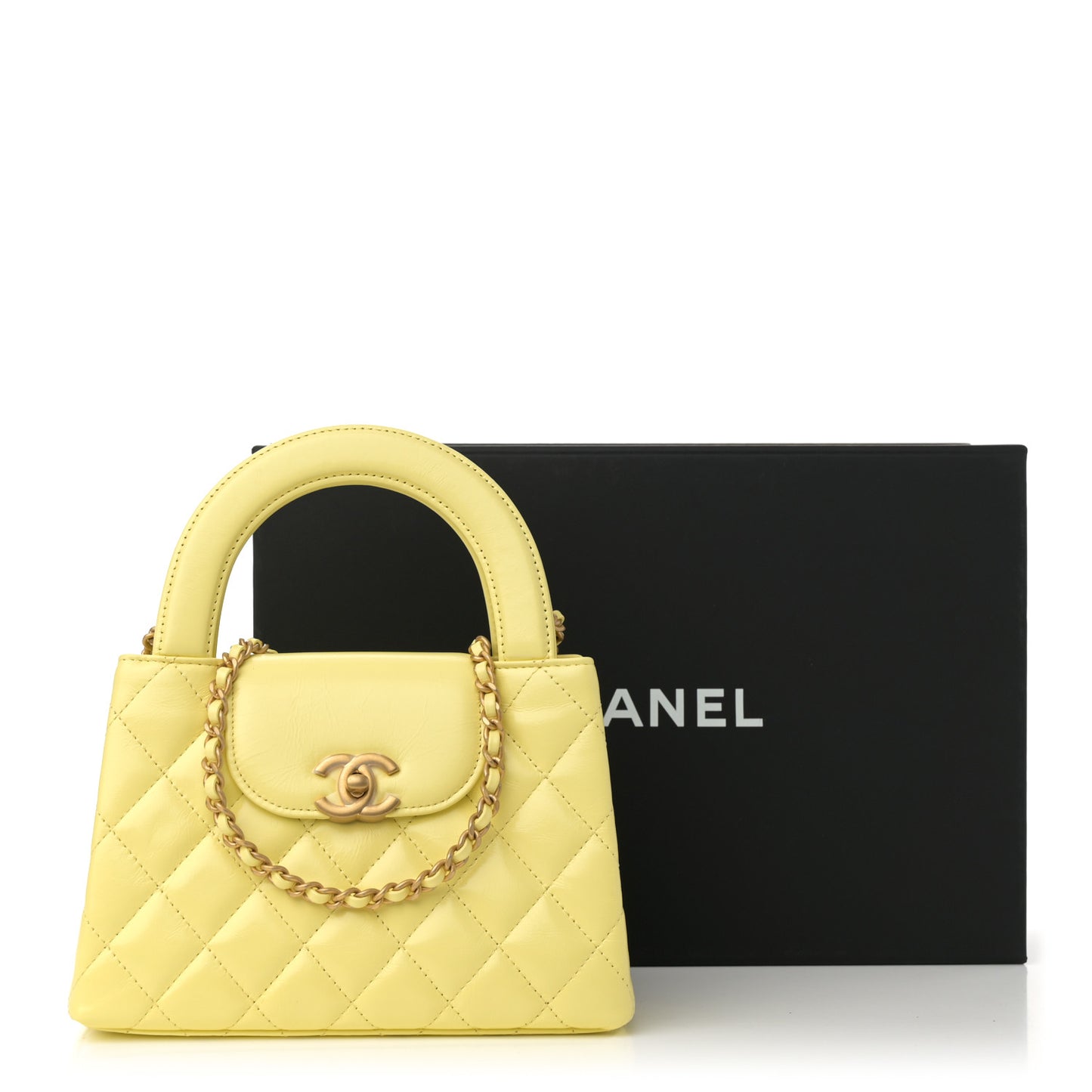 Shiny Aged Calfskin Quilted Nano Kelly Shopper Light Yellow