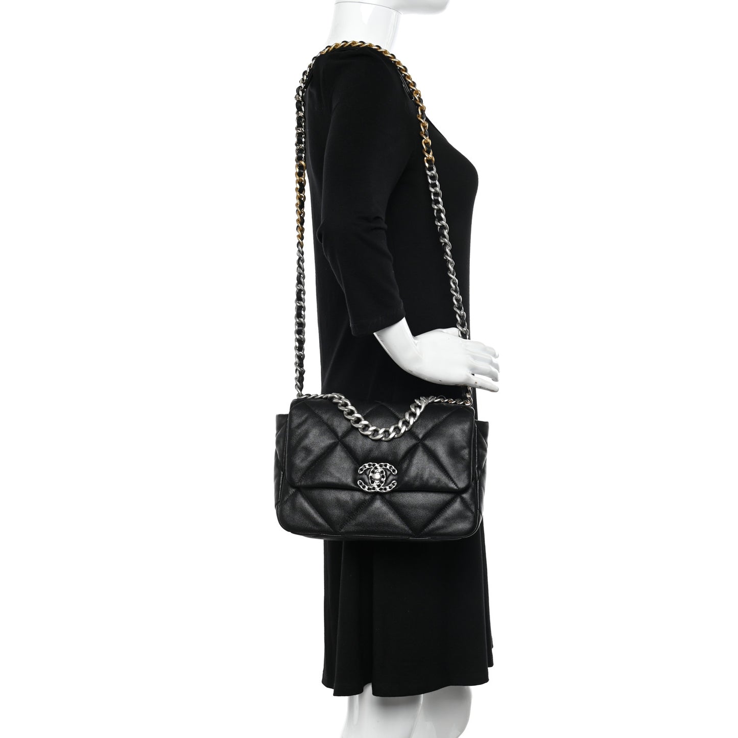 Lambskin Quilted Medium Chanel 19 Flap Black
