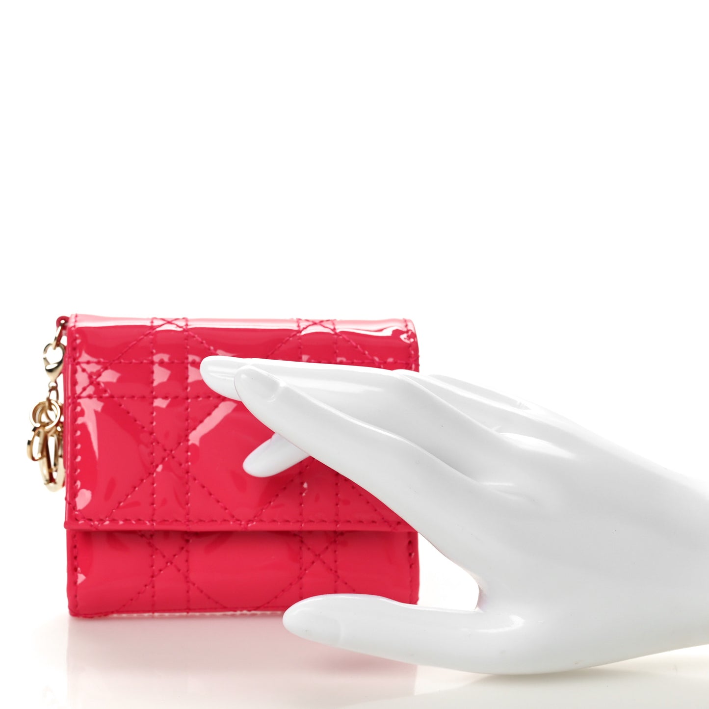 Patent Cannage Lady Dior Lotus Wallet Warm Fuchsia