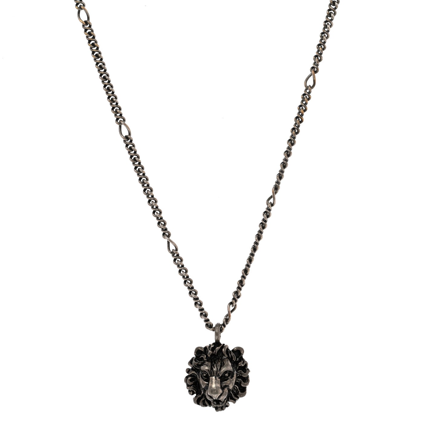 Metal Lion Head Necklace Silver