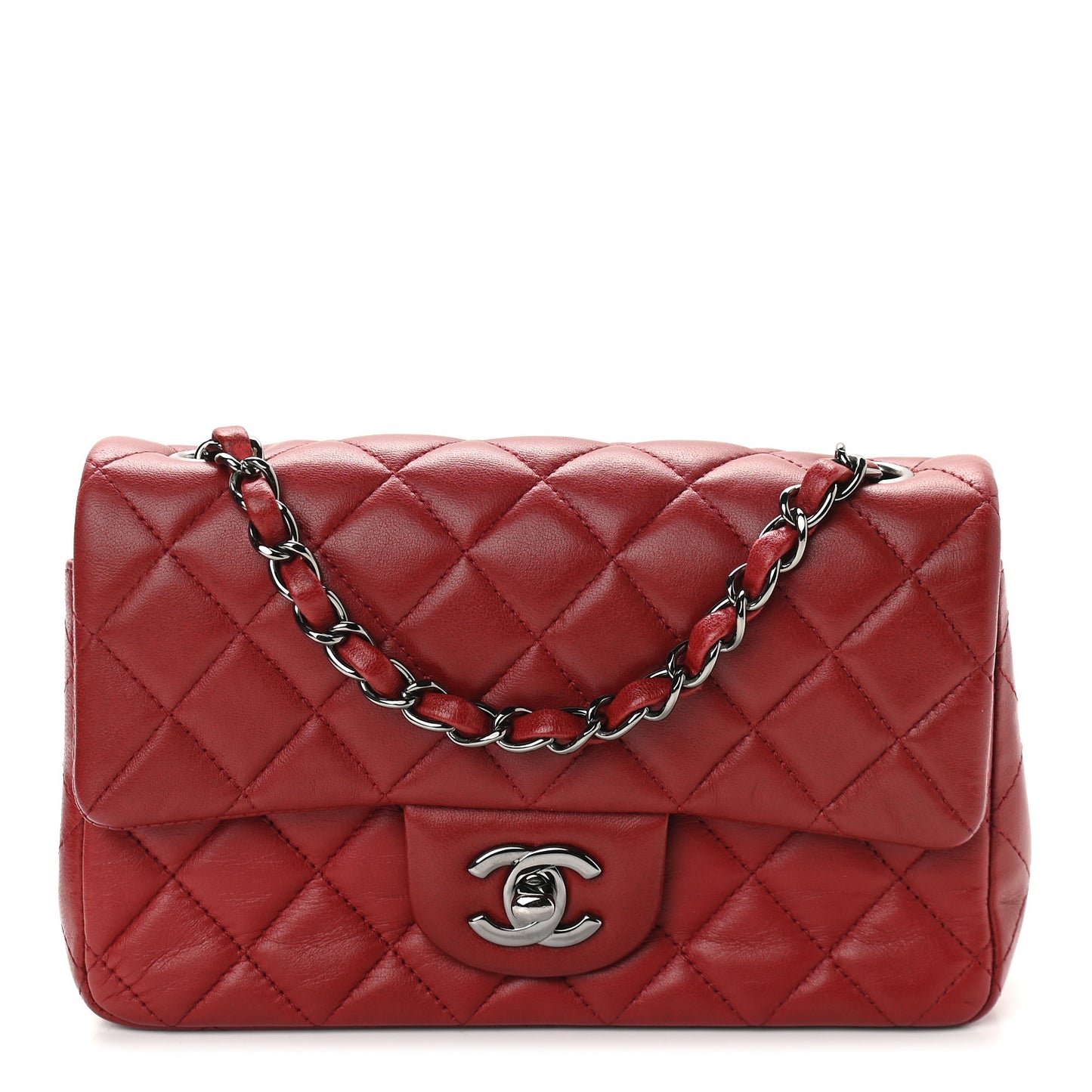 Lambskin Quilted Mini Rectangular Flap Dark Red