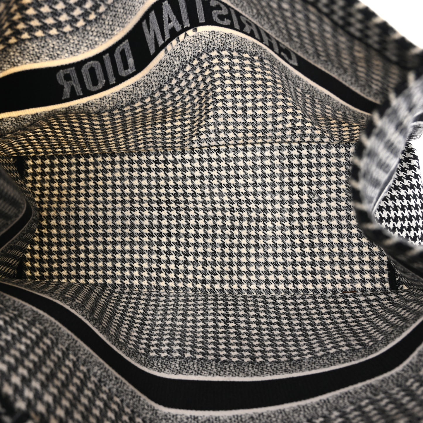 Canvas Houndstooth Embroidered Large Book Tote Black White
